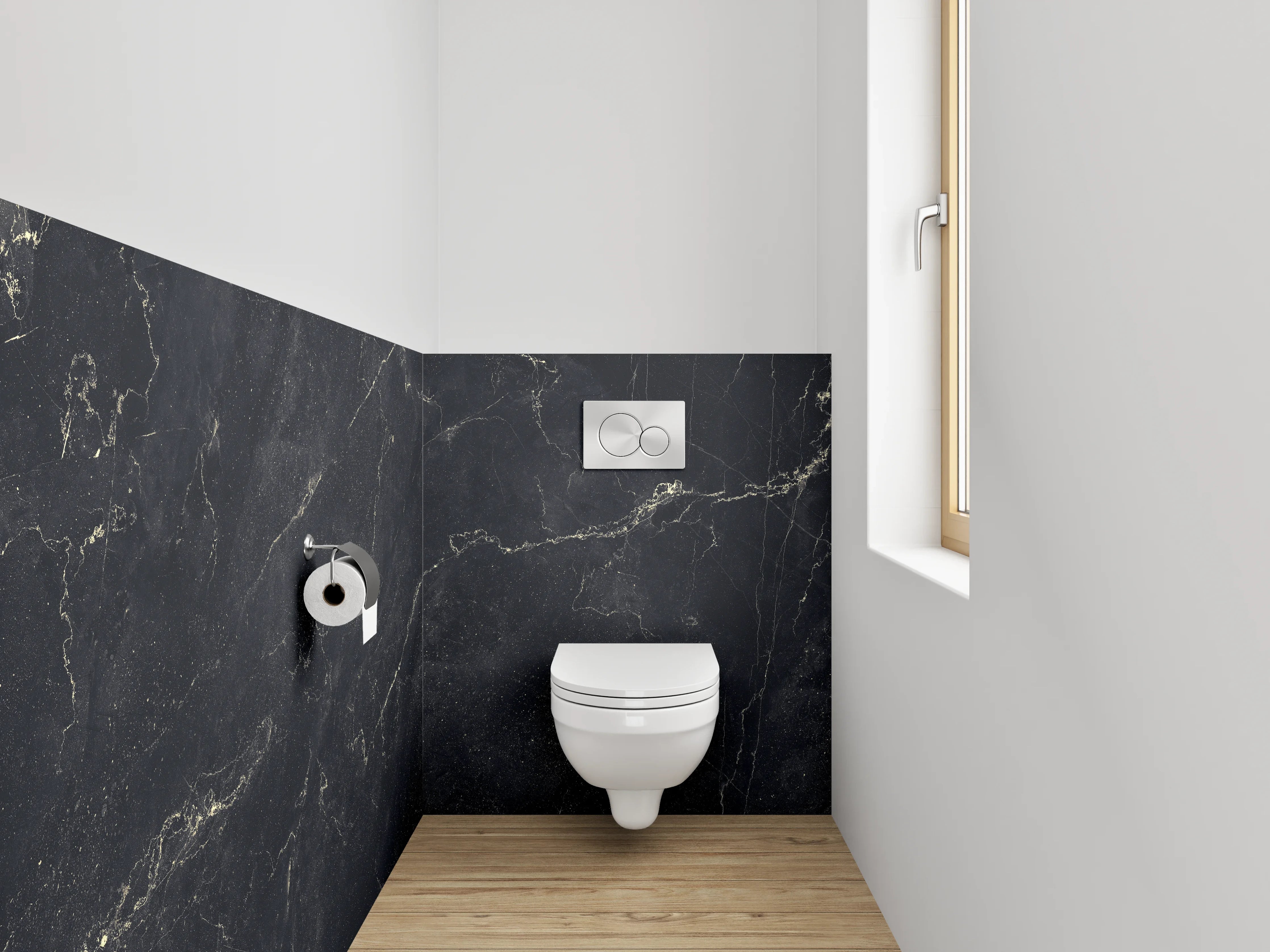 WC-Rückwand - Grau-weißer Marmor mit Goldlinien