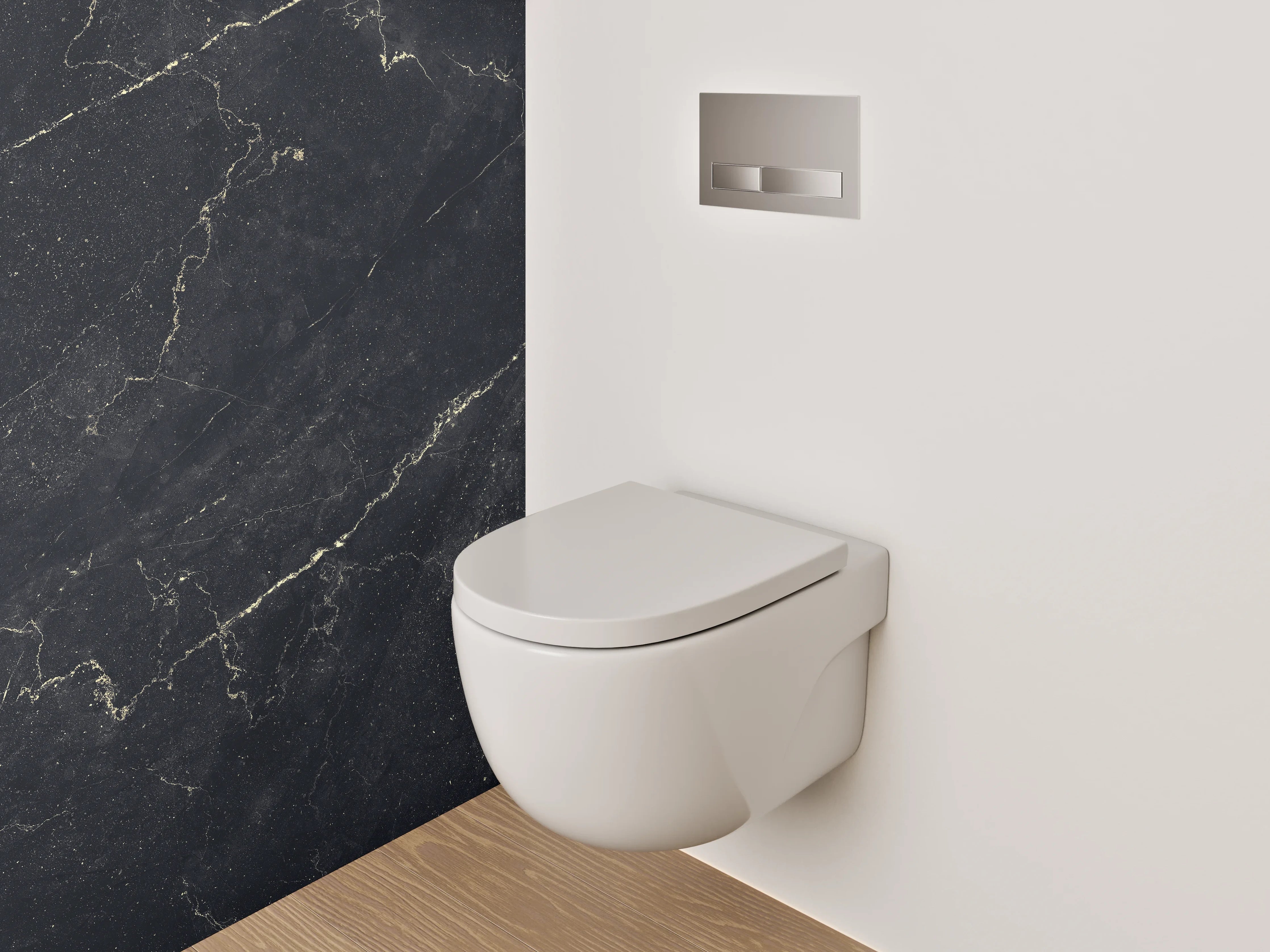 WC-Rückwand - Grau-weißer Marmor mit Goldlinien