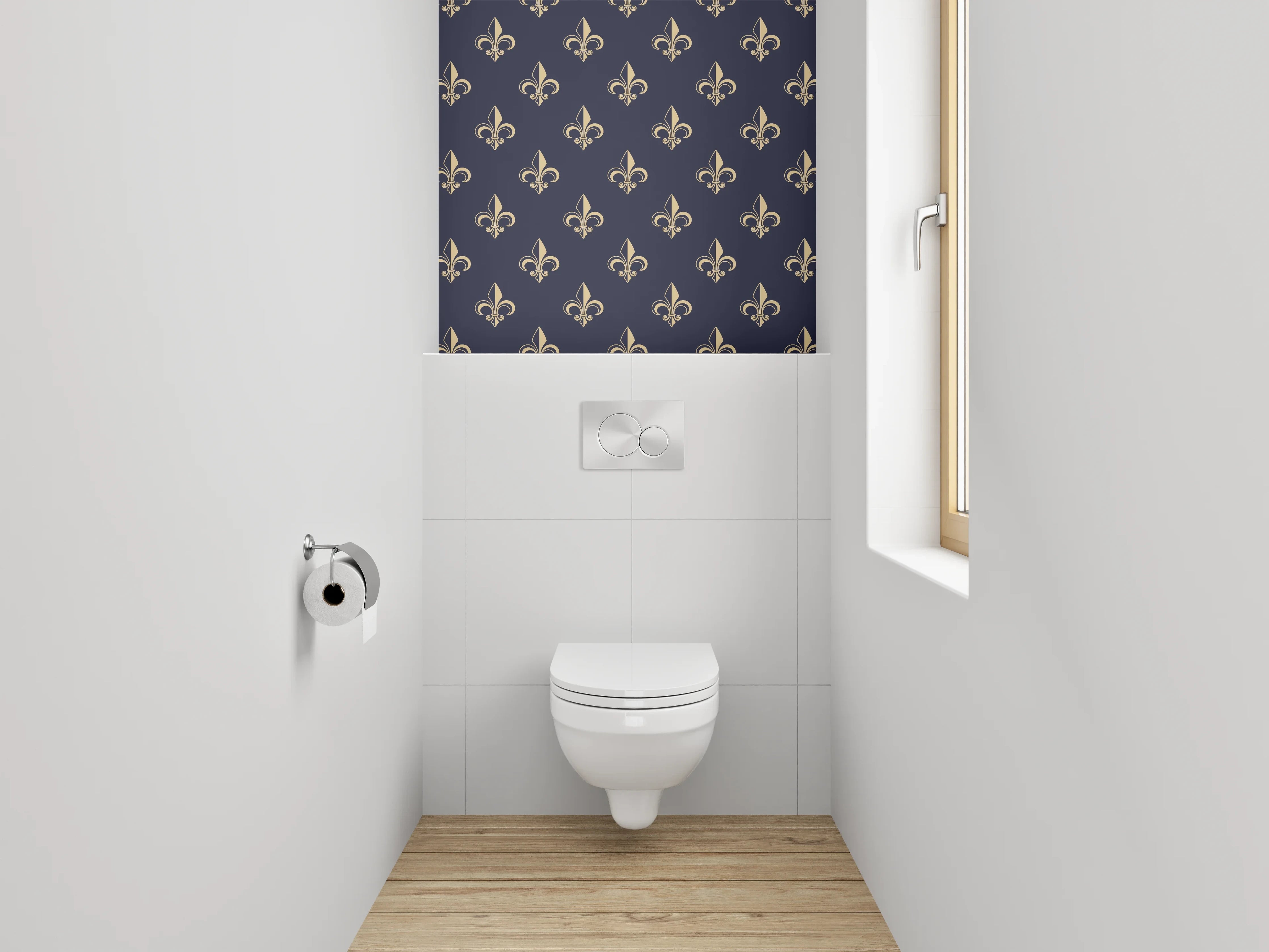 WC-Rückwand - Graublau Goldene Lilienornamente