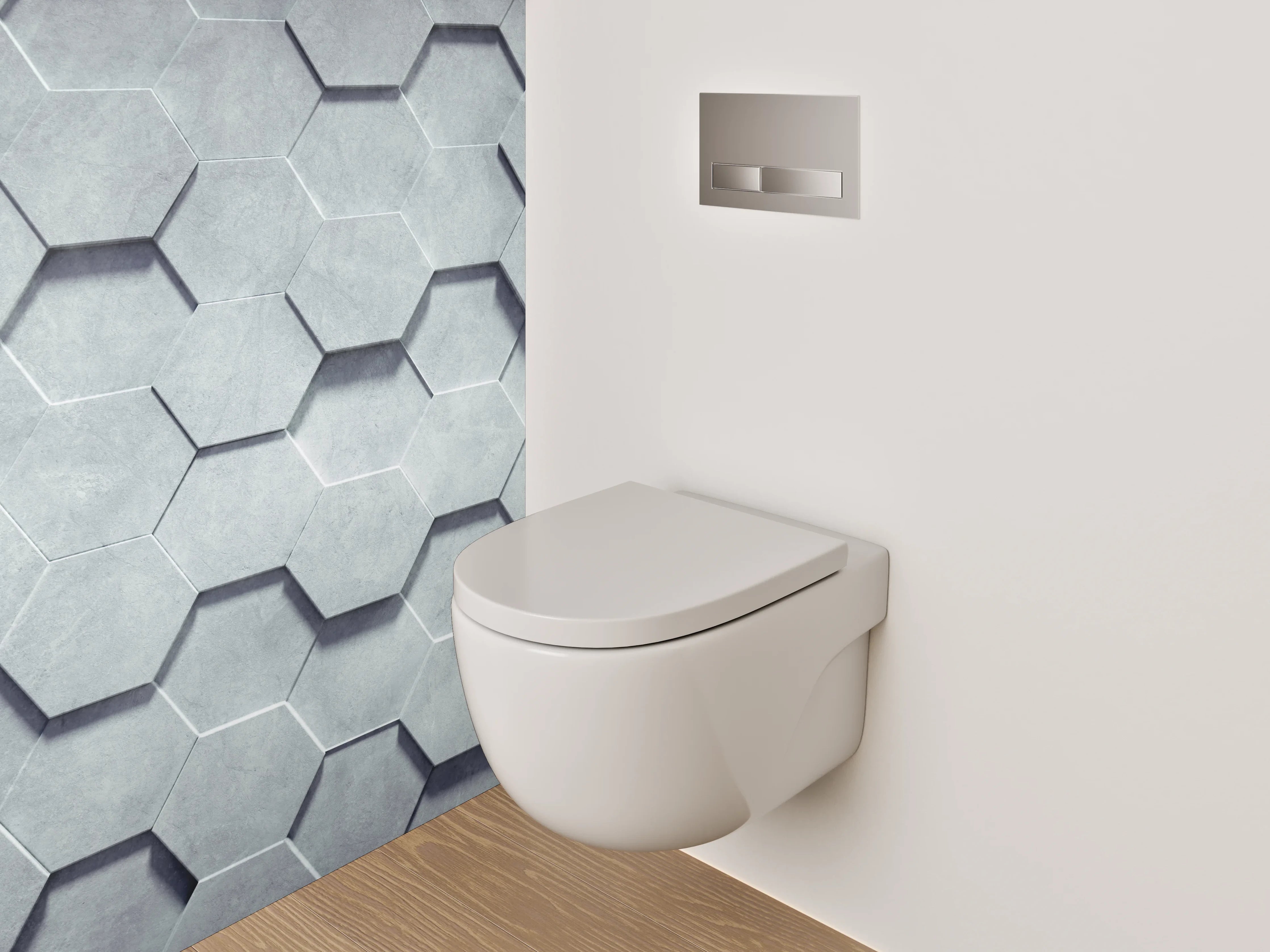 WC-Rückwand - Graue 3D-Hexagon-Wandgestaltung