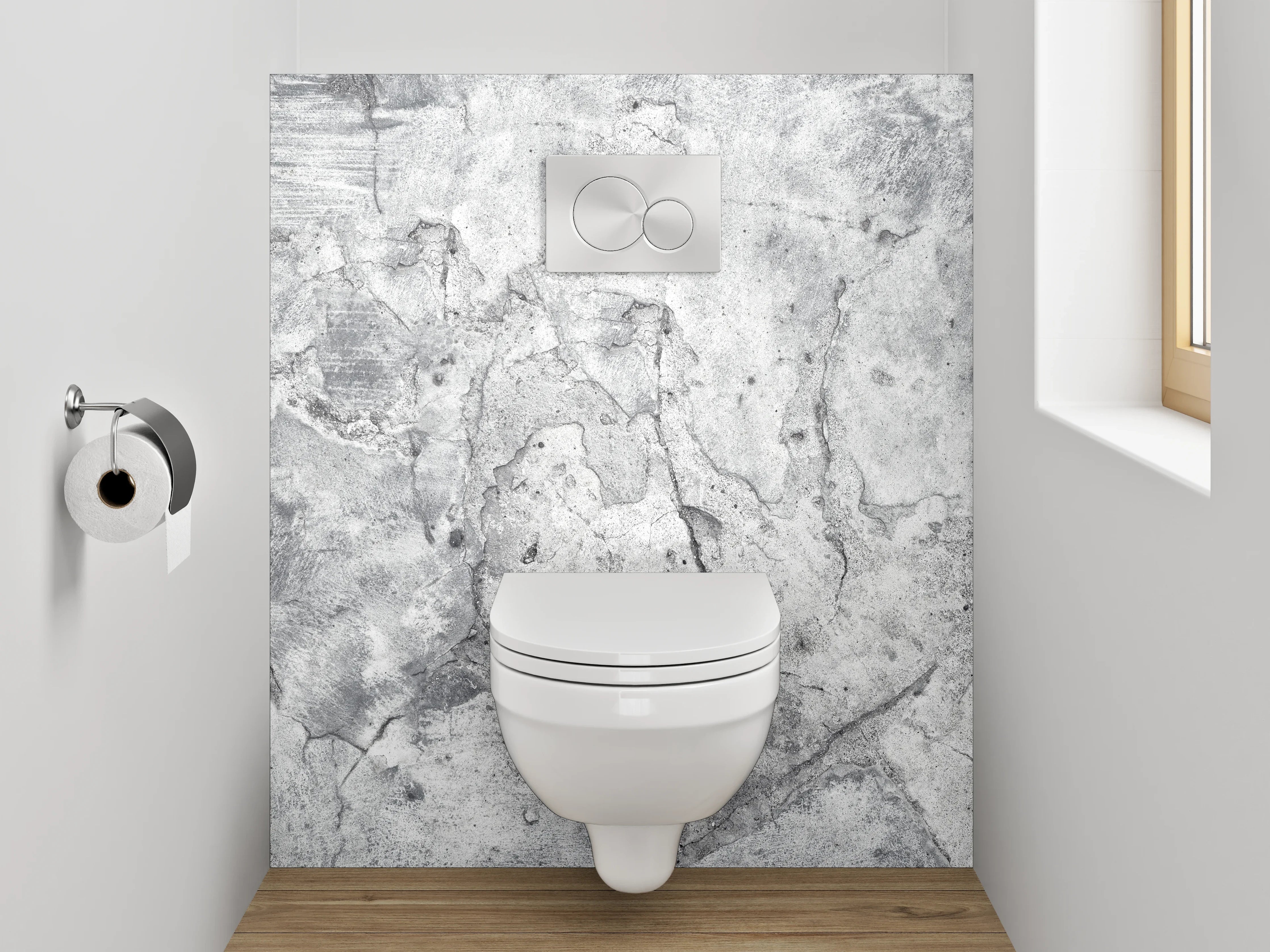 WC-Rückwand - Graue Akzente auf weißem Minimalismus