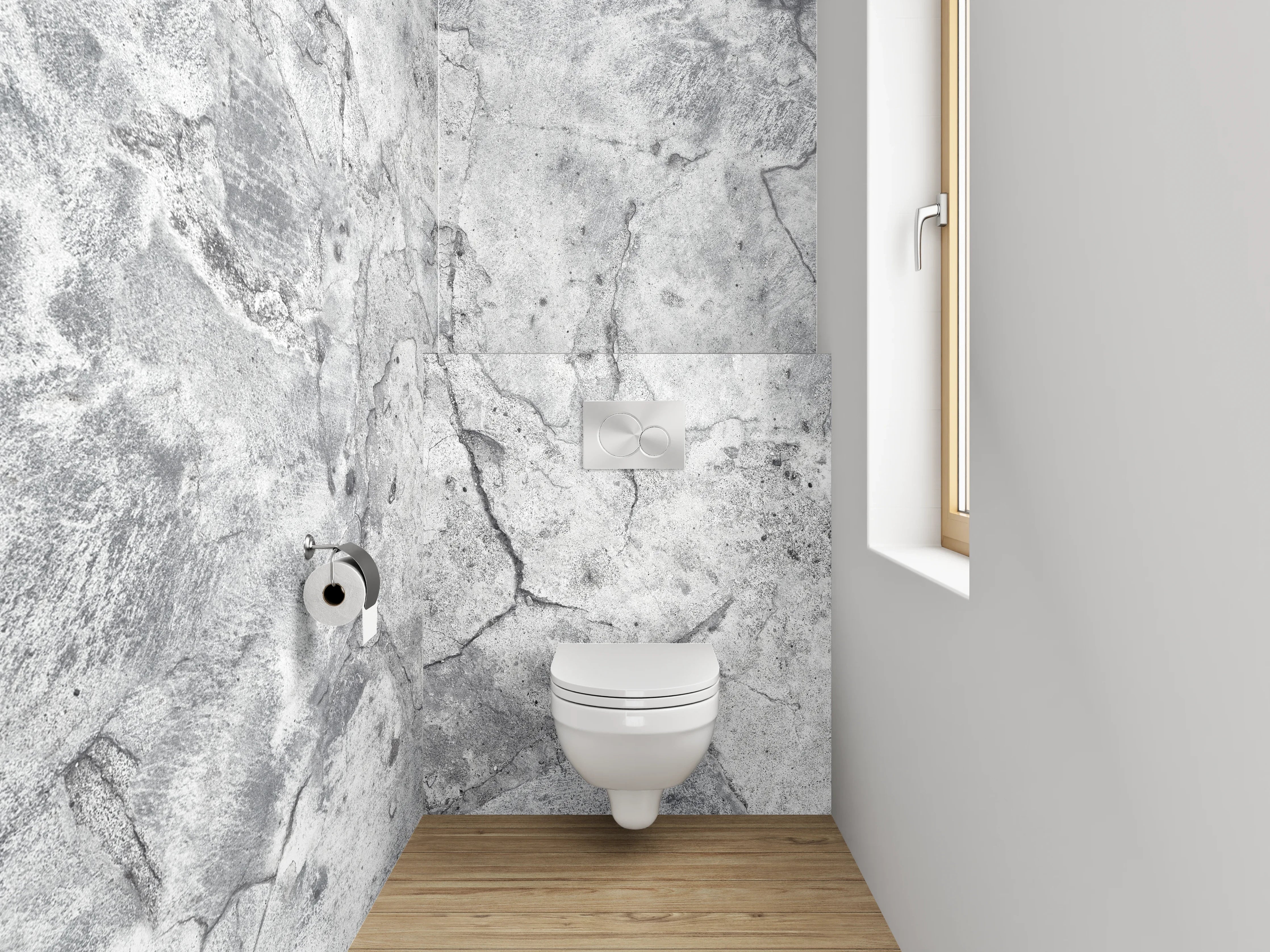 WC-Rückwand - Graue Akzente auf weißem Minimalismus