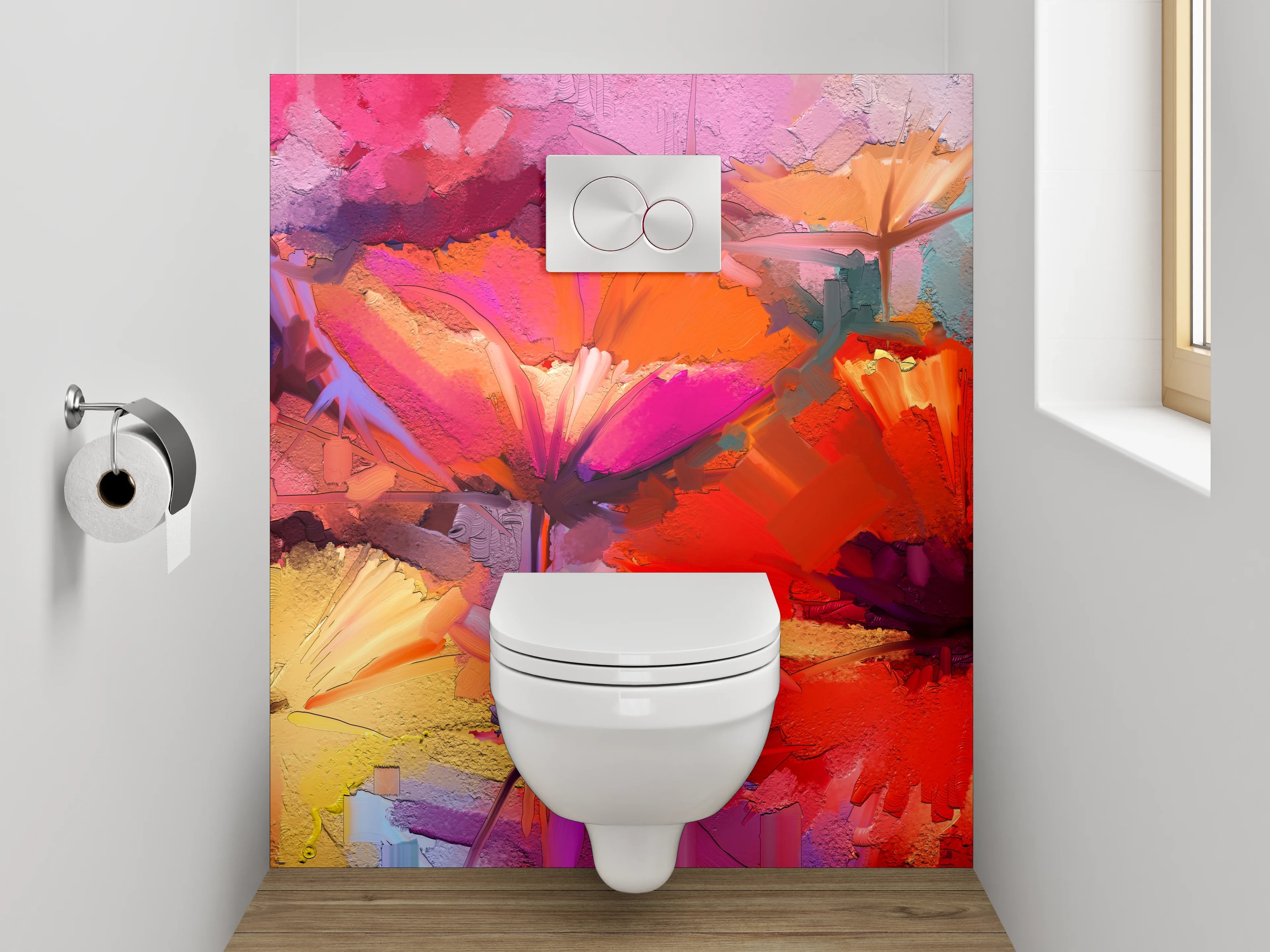WC-Rückwand - Graue Akzente: Weiße Blüten Aquarell
