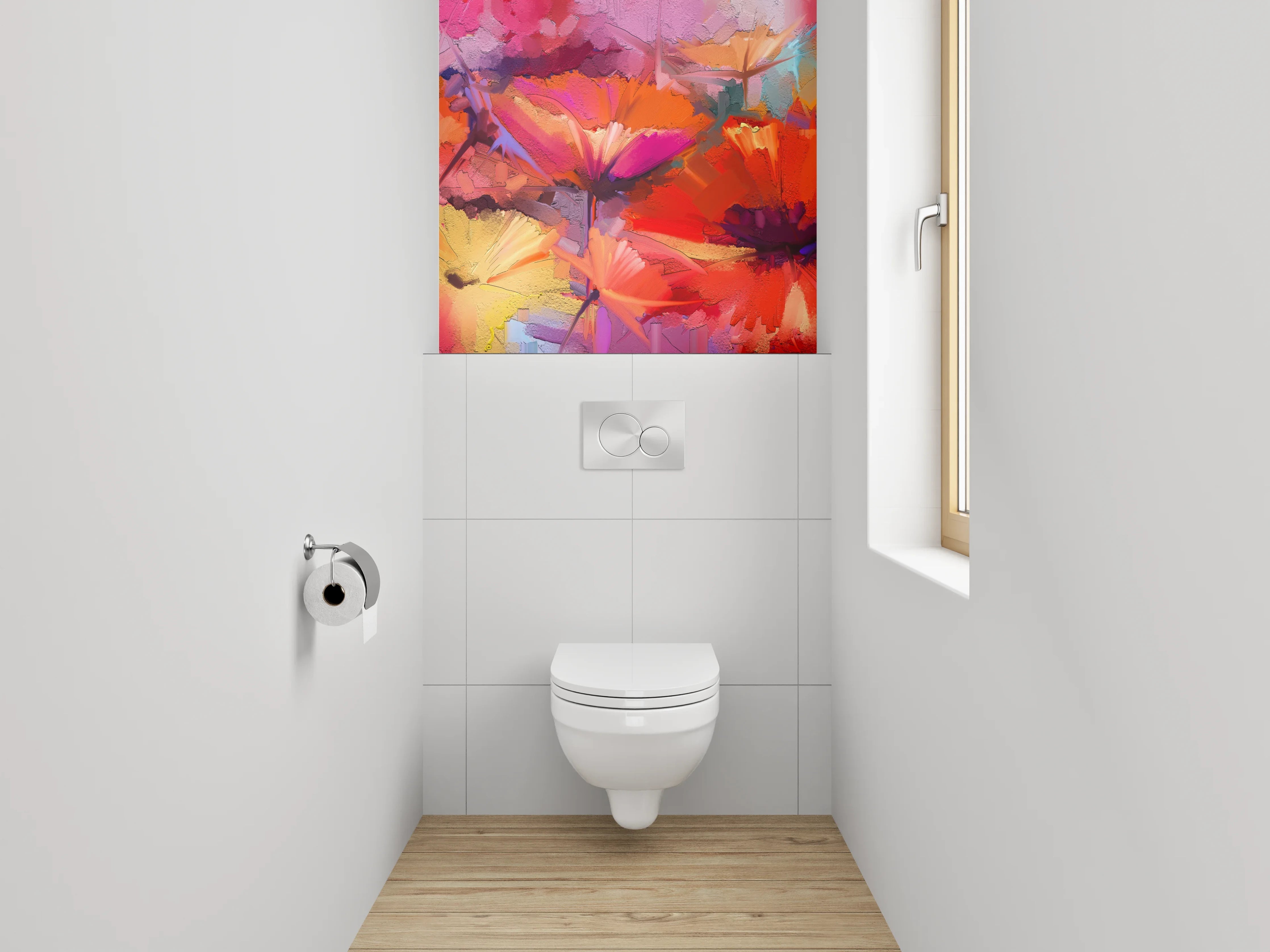 WC-Rückwand - Graue Akzente: Weiße Blüten Aquarell