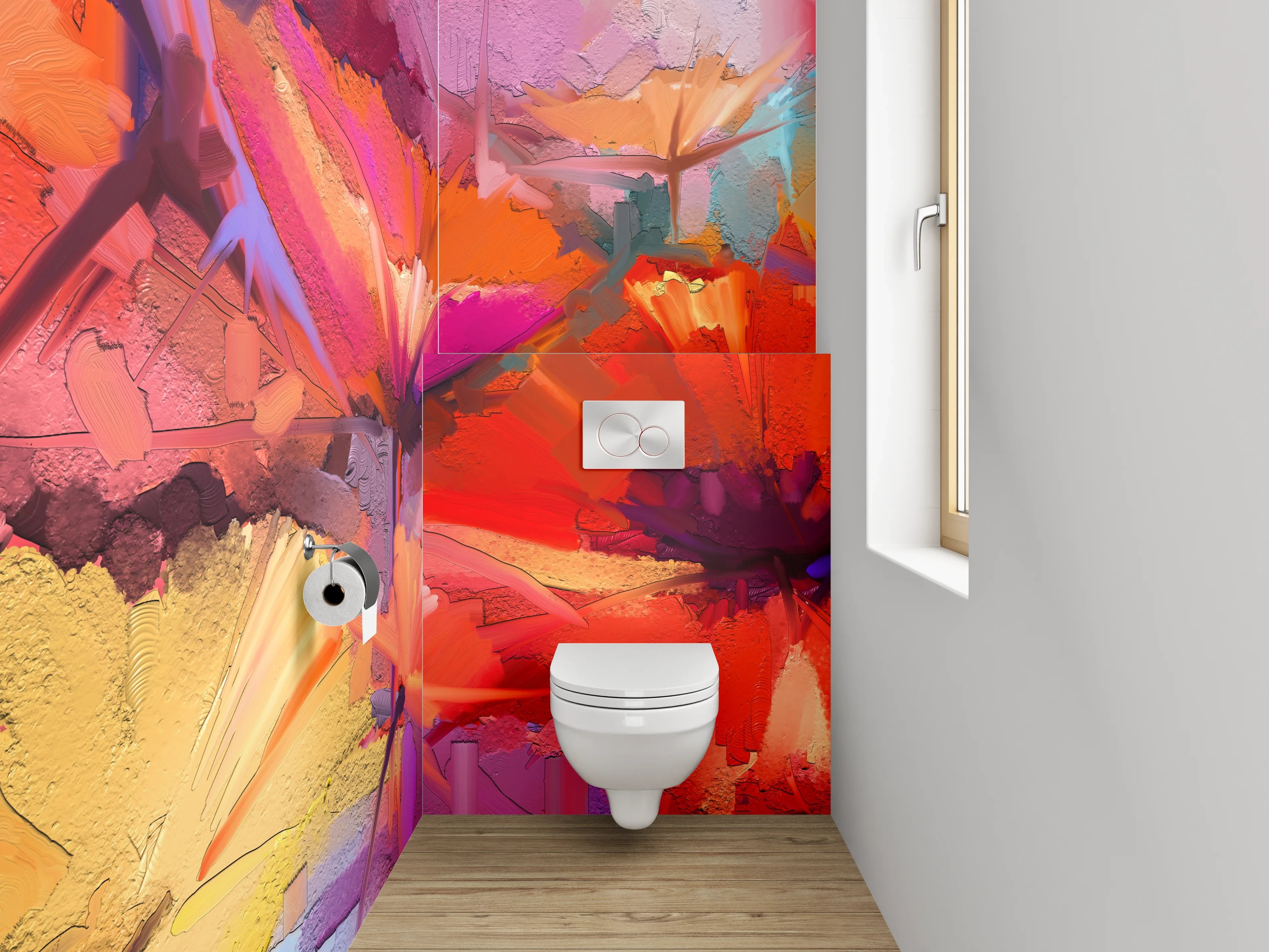 WC-Rückwand - Graue Akzente: Weiße Blüten Aquarell