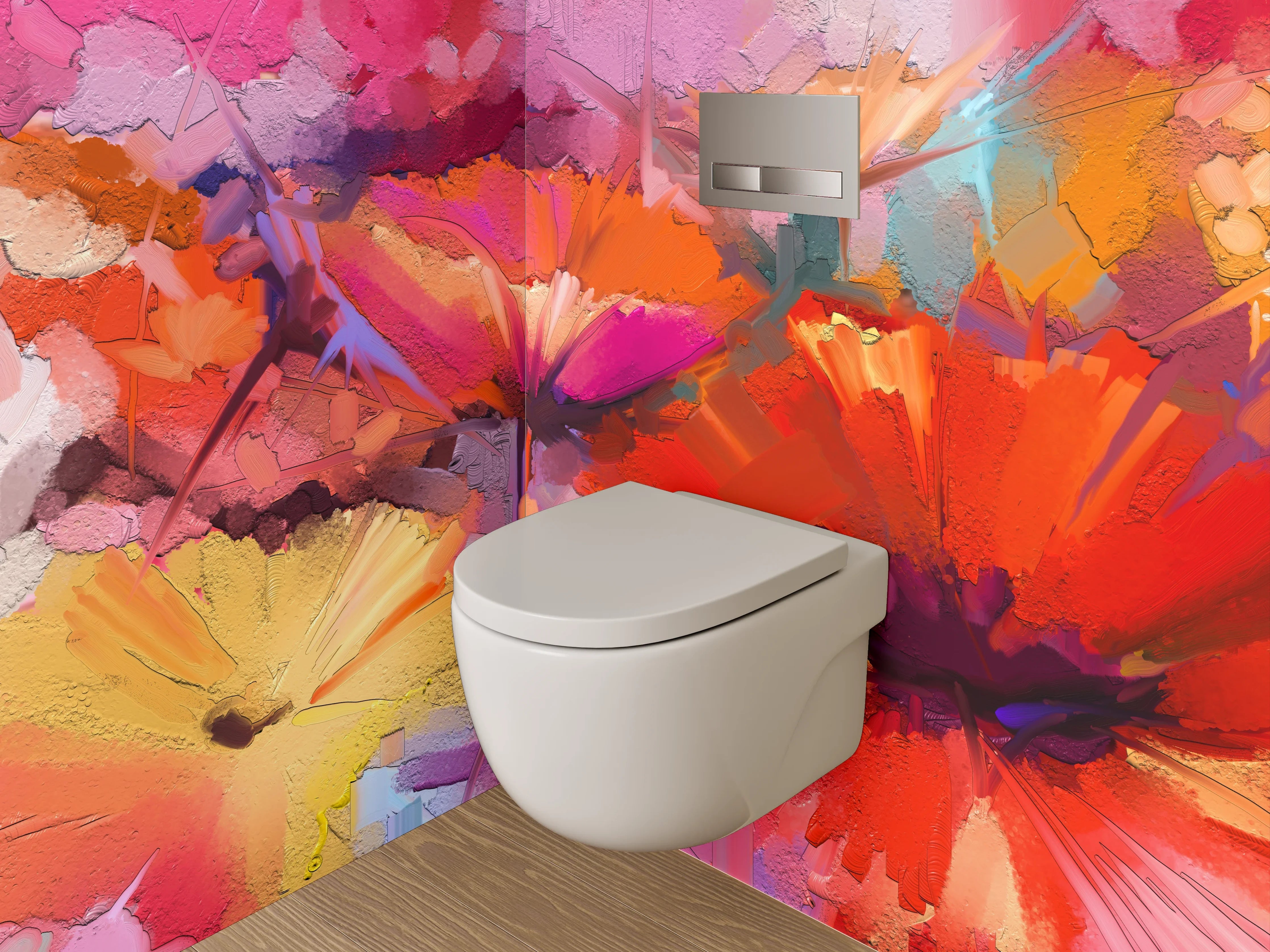 WC-Rückwand - Graue Akzente: Weiße Blüten Aquarell