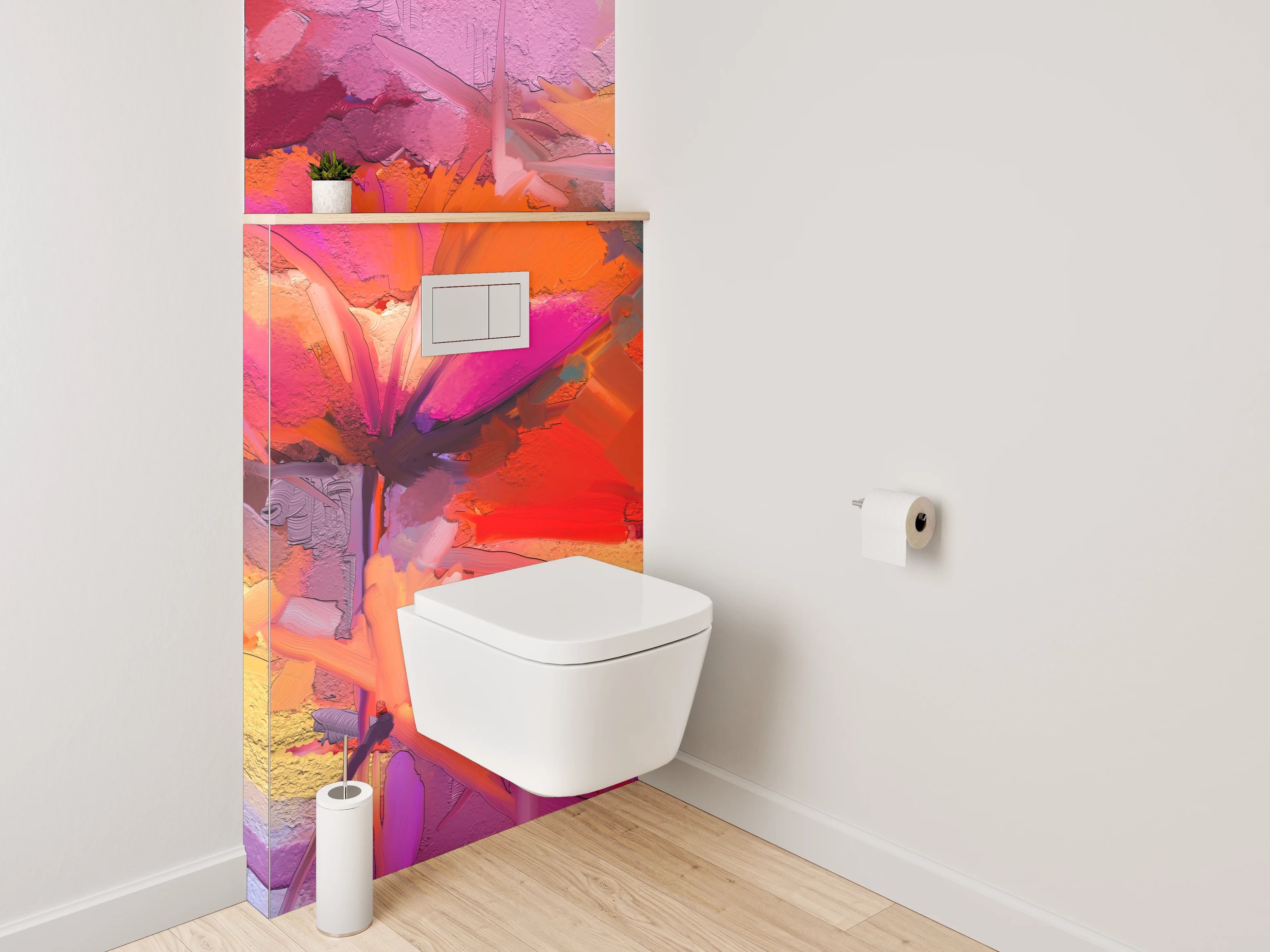 WC-Rückwand - Graue Akzente: Weiße Blüten Aquarell