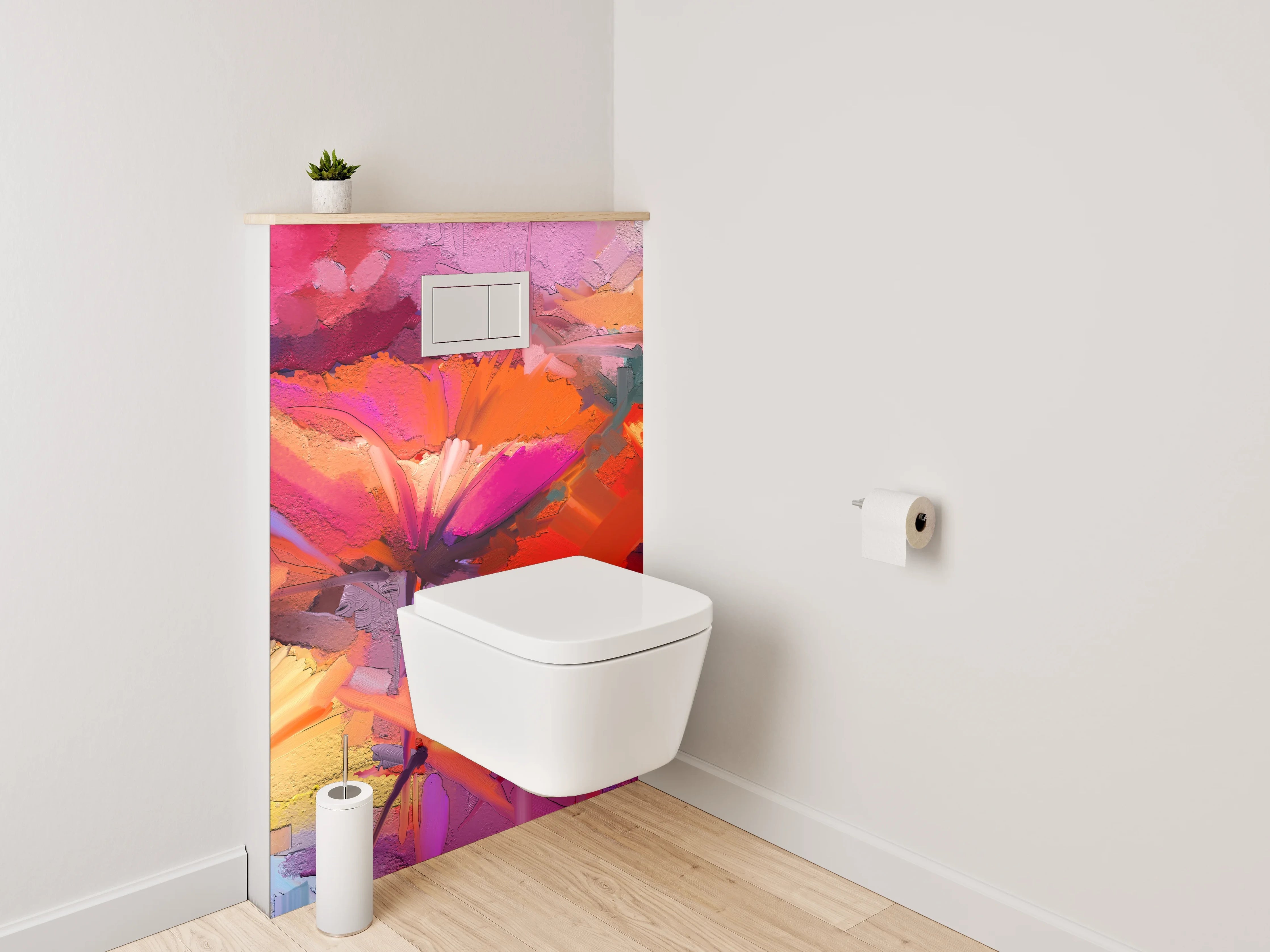 WC-Rückwand - Graue Akzente: Weiße Blüten Aquarell