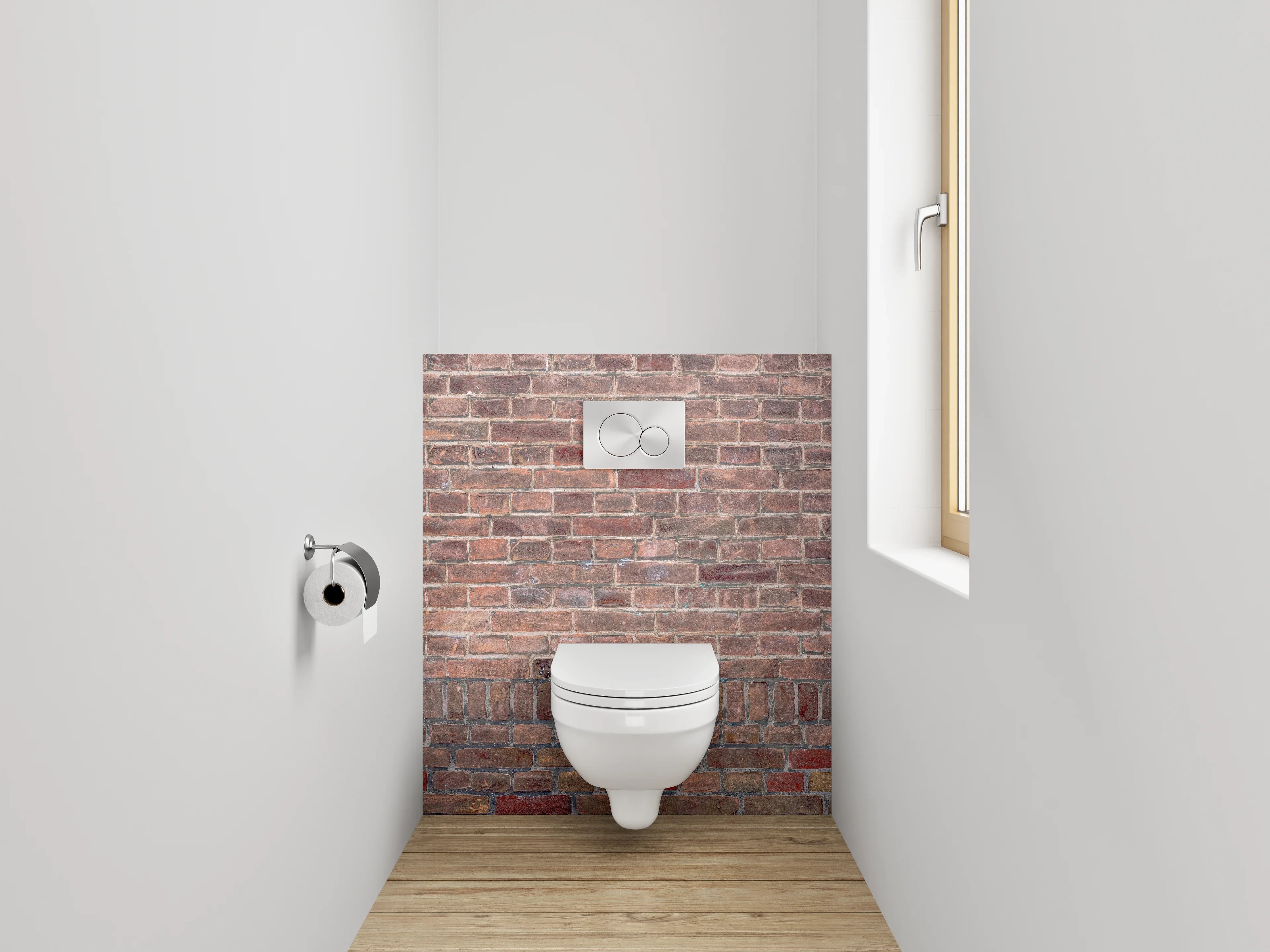 WC-Rückwand - Graue Backsteinwand in Weiß