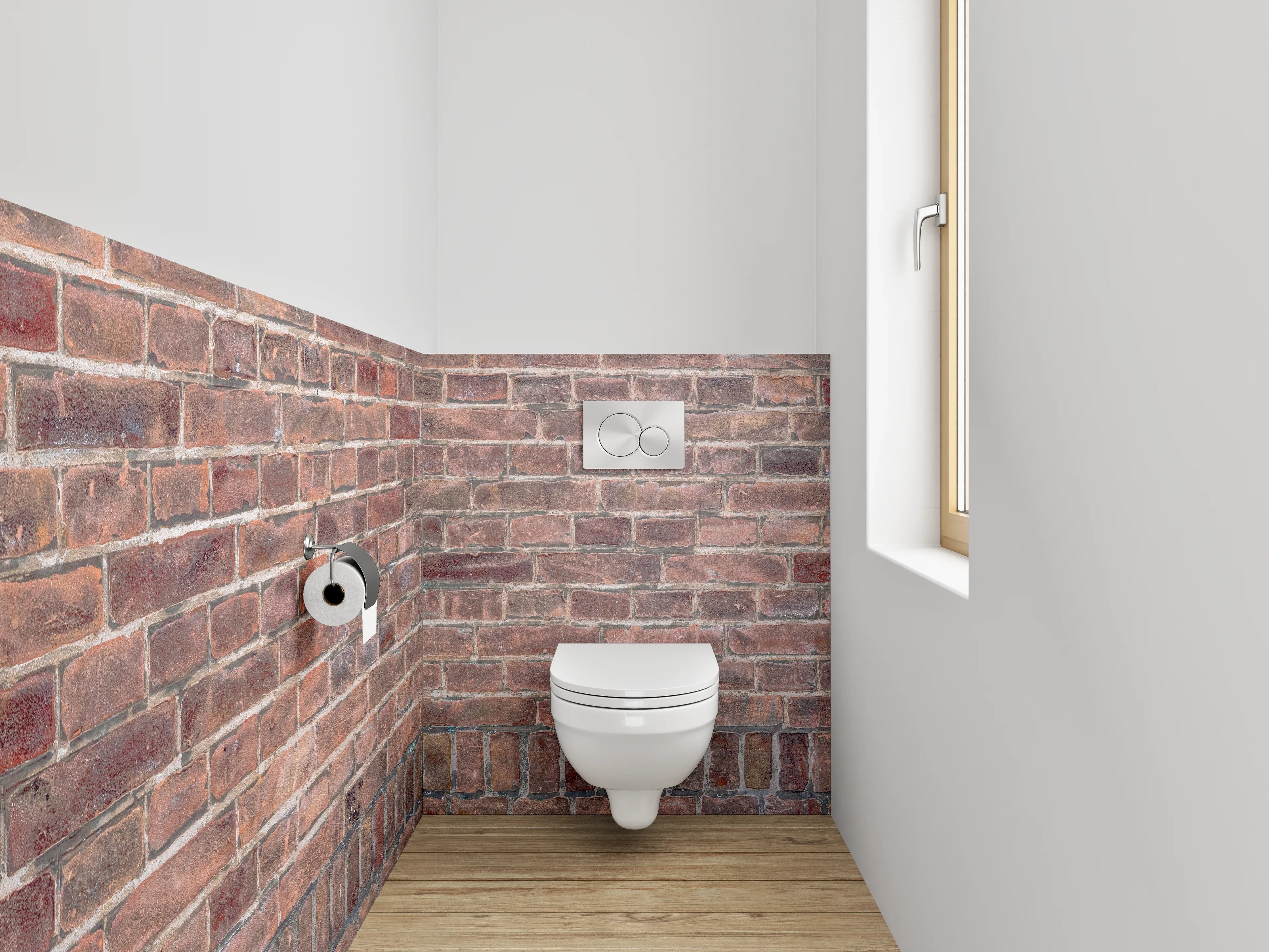 WC-Rückwand - Graue Backsteinwand in Weiß