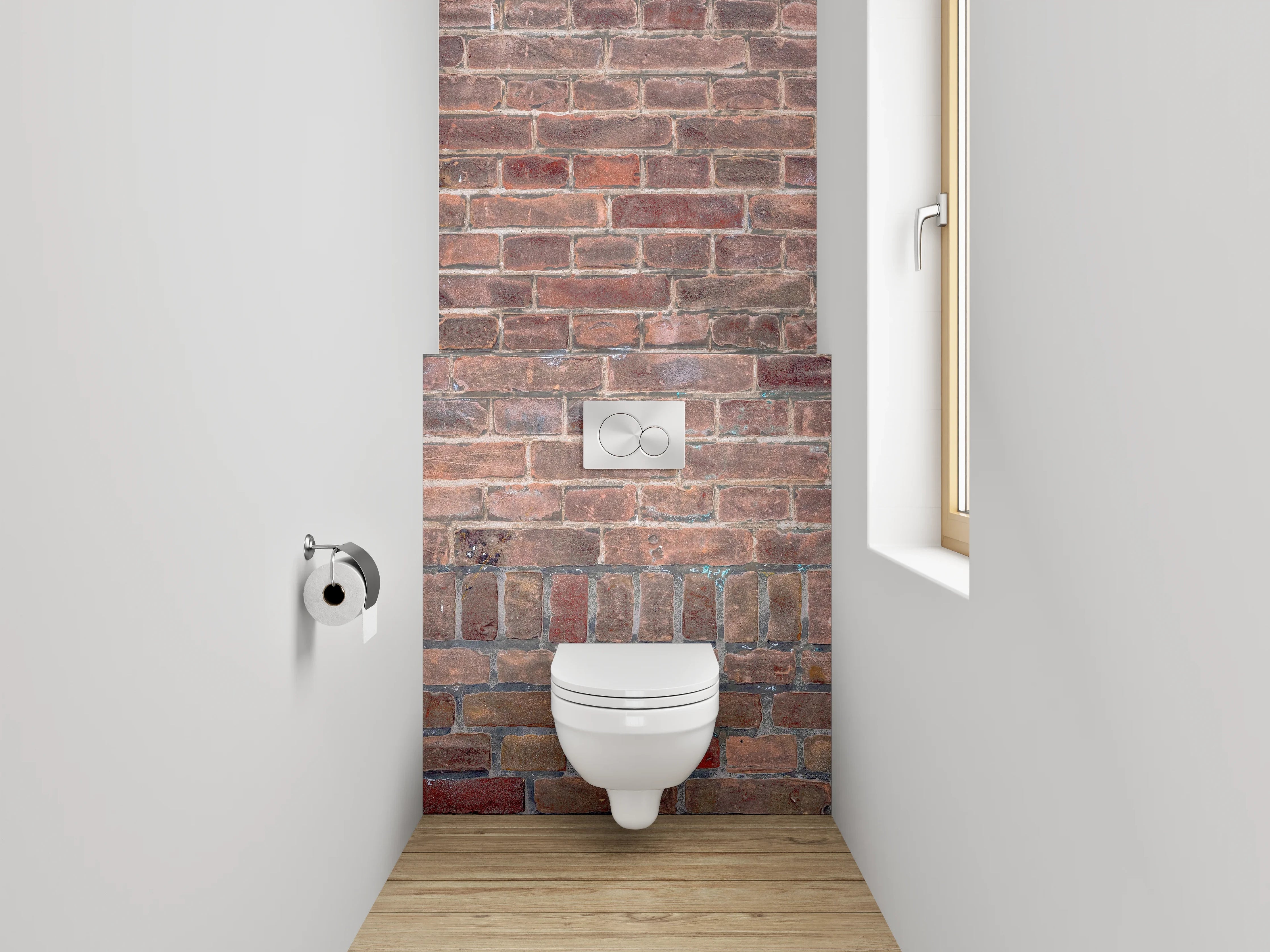 WC-Rückwand - Graue Backsteinwand in Weiß