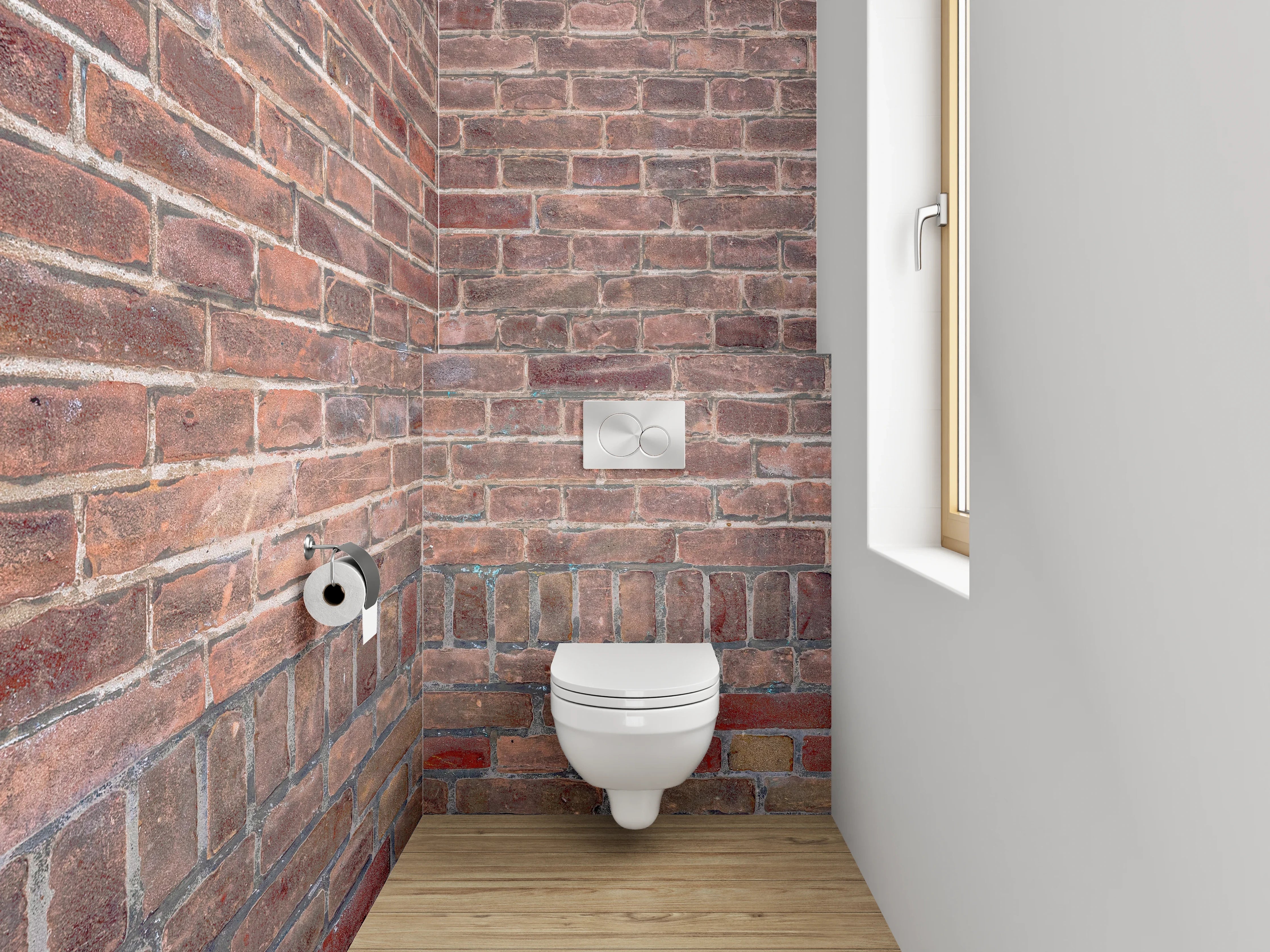 WC-Rückwand - Graue Backsteinwand in Weiß