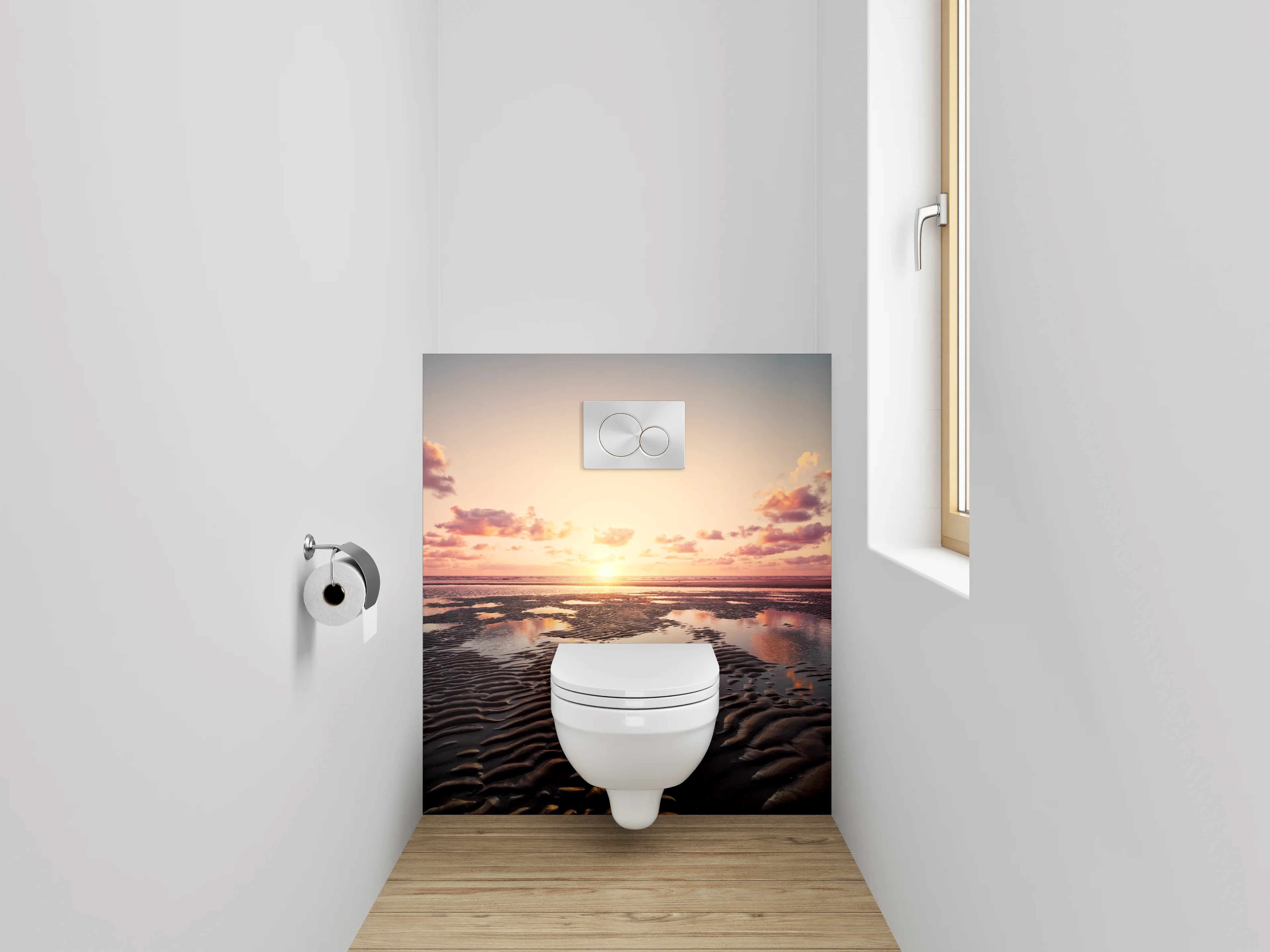 WC-Rückwand - Graue Dämmerung über weißem Strand