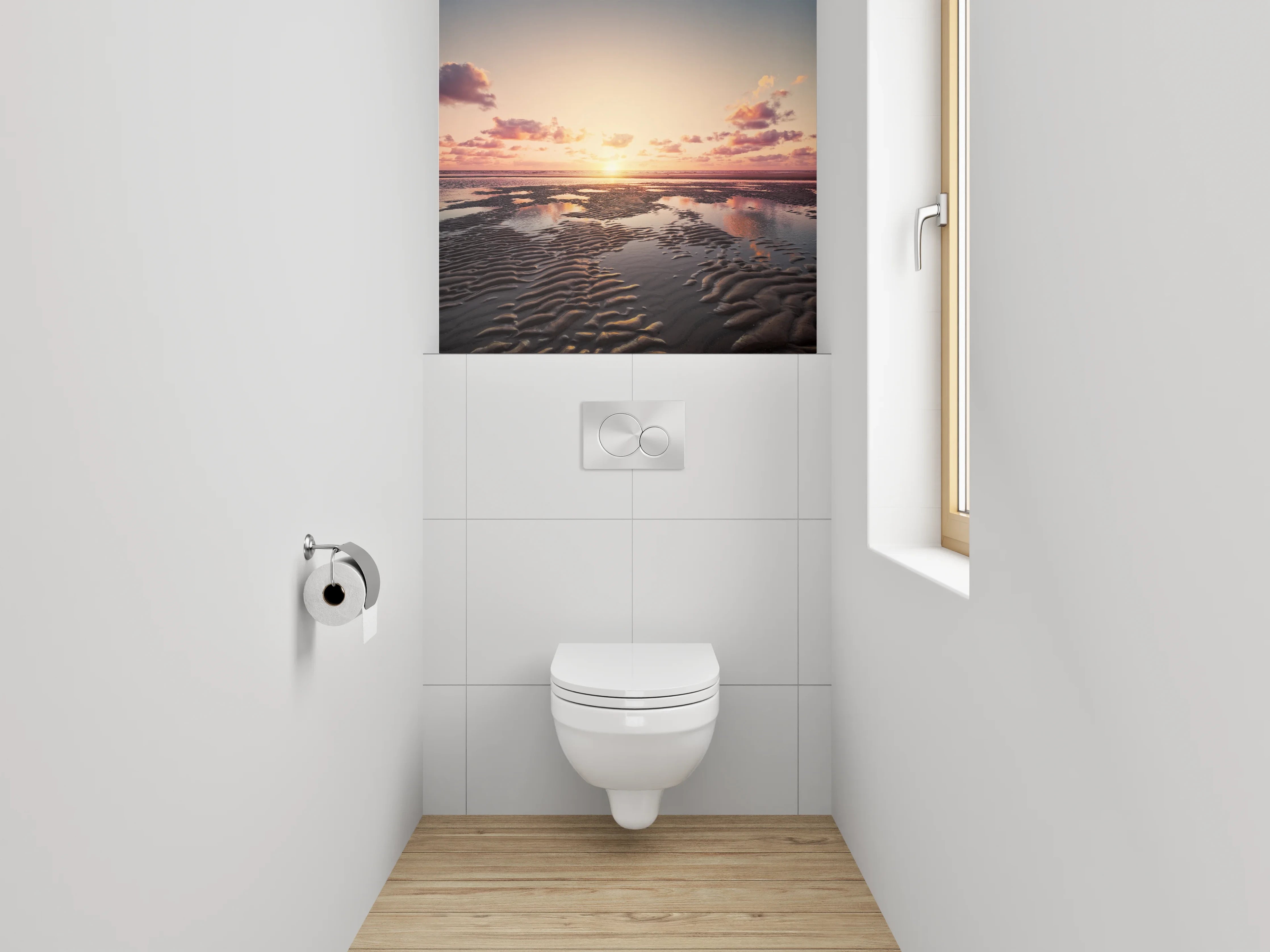 WC-Rückwand - Graue Dämmerung über weißem Strand