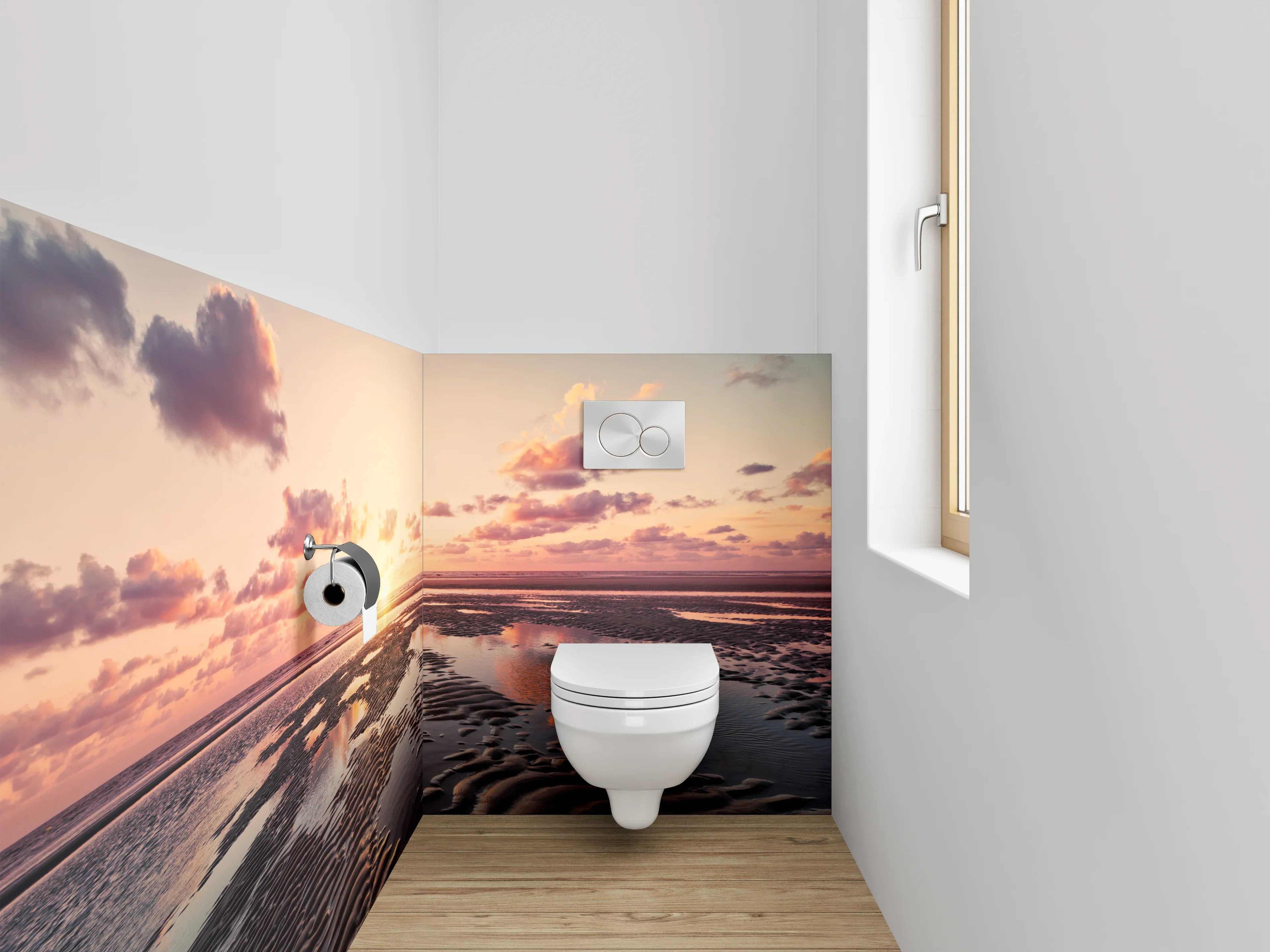 WC-Rückwand - Graue Dämmerung über weißem Strand