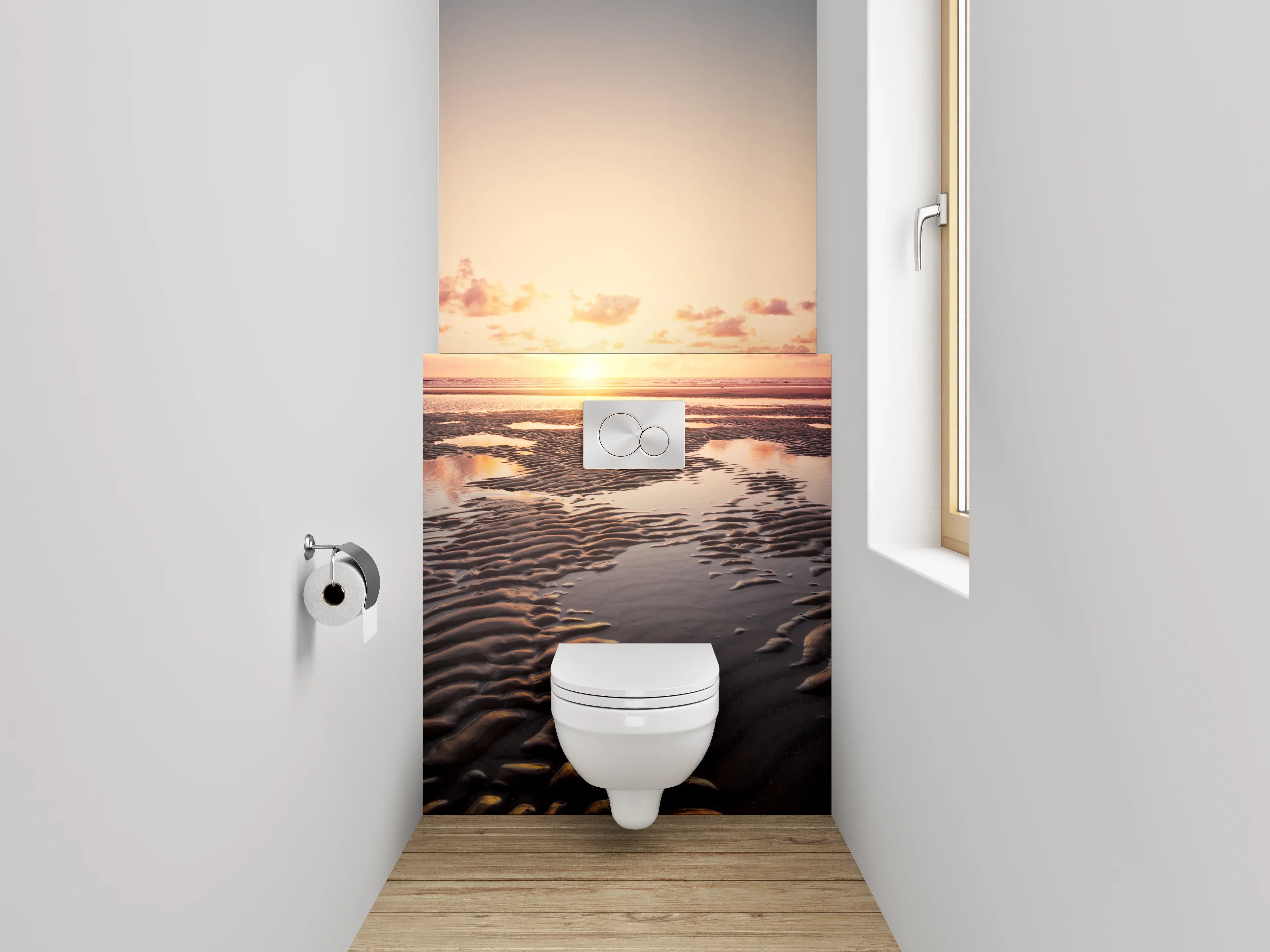 WC-Rückwand - Graue Dämmerung über weißem Strand