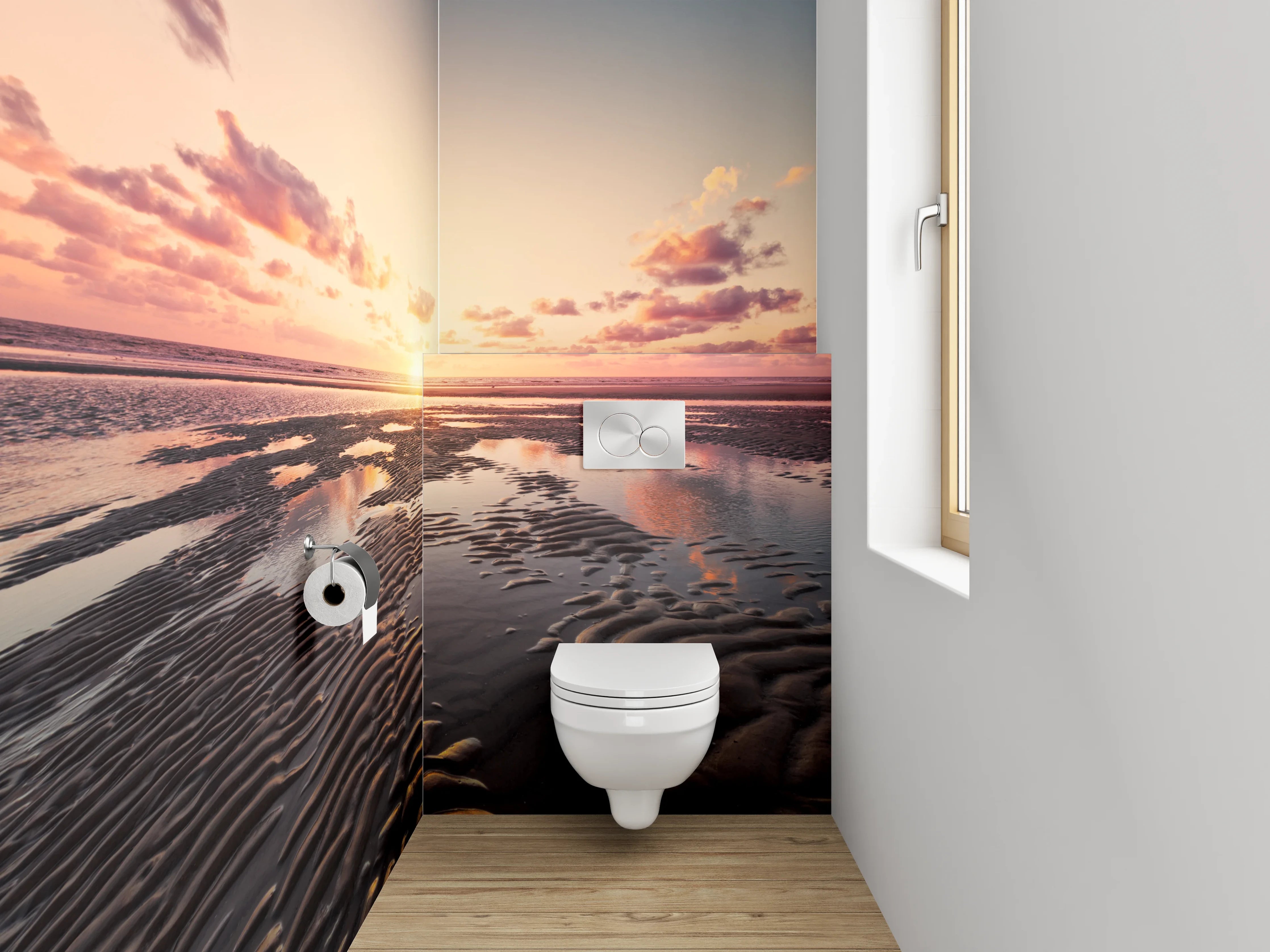 WC-Rückwand - Graue Dämmerung über weißem Strand