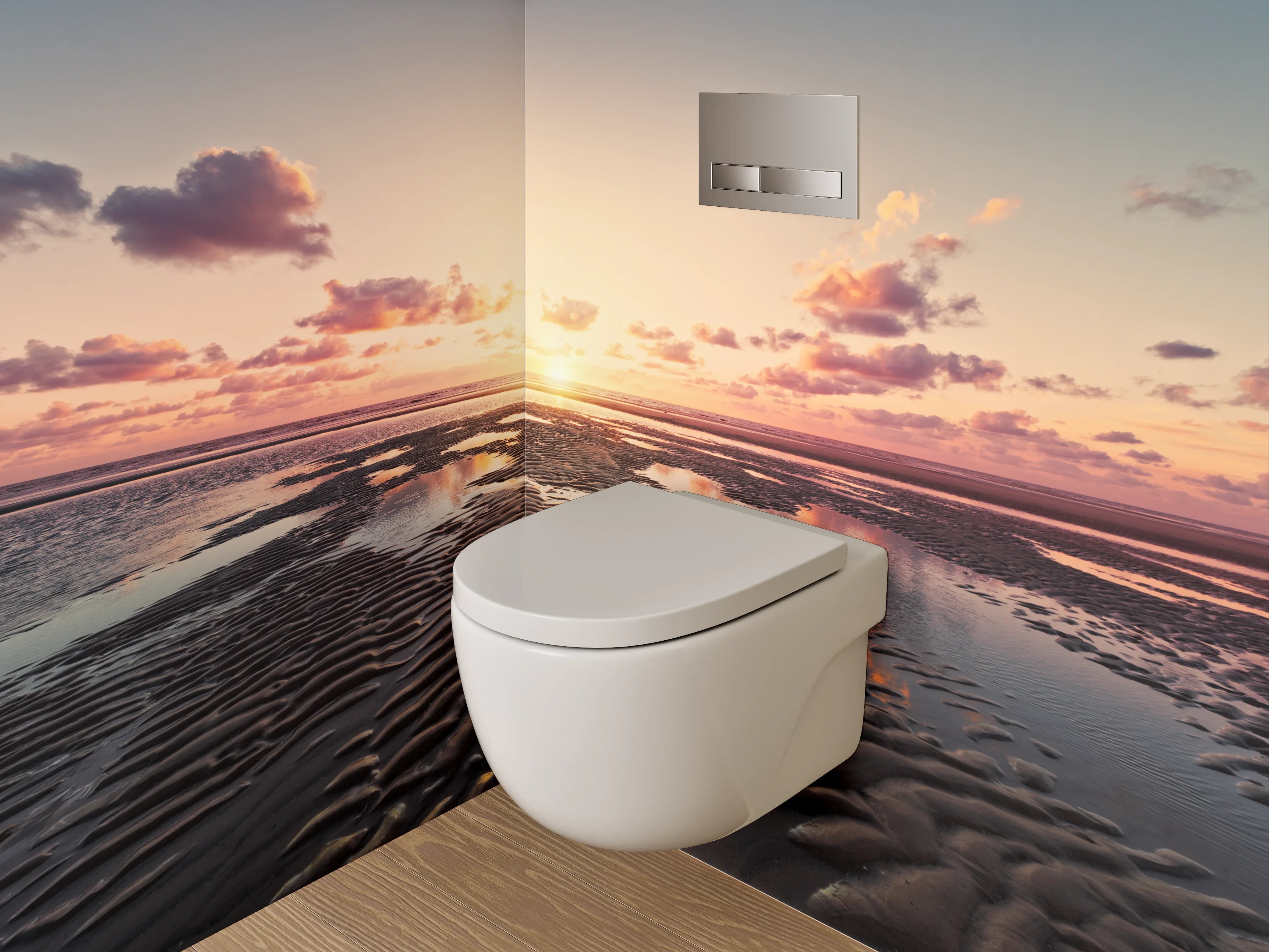 WC-Rückwand - Graue Dämmerung über weißem Strand