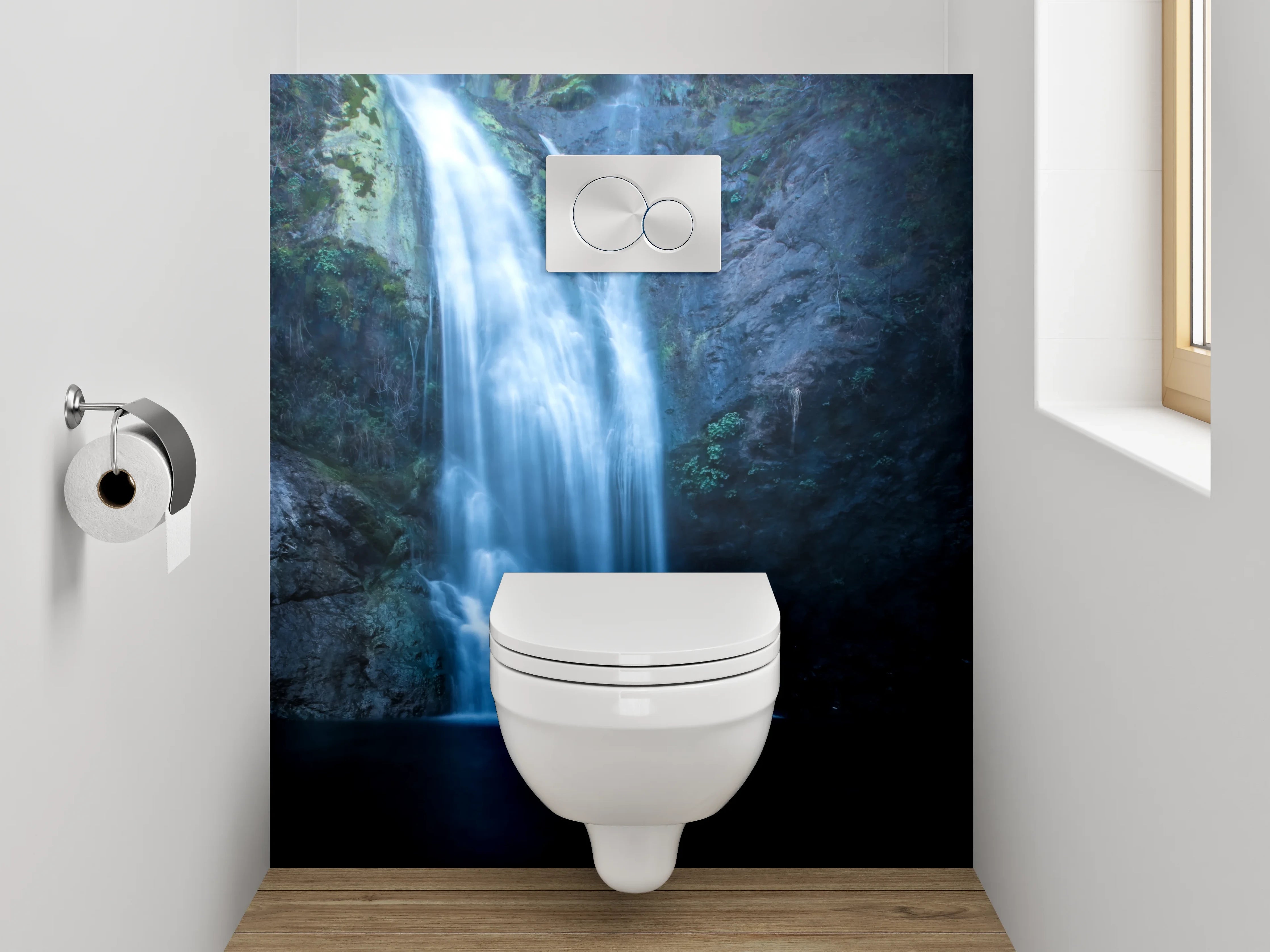 WC-Rückwand - Graue Gischt am weißen Wasserfall