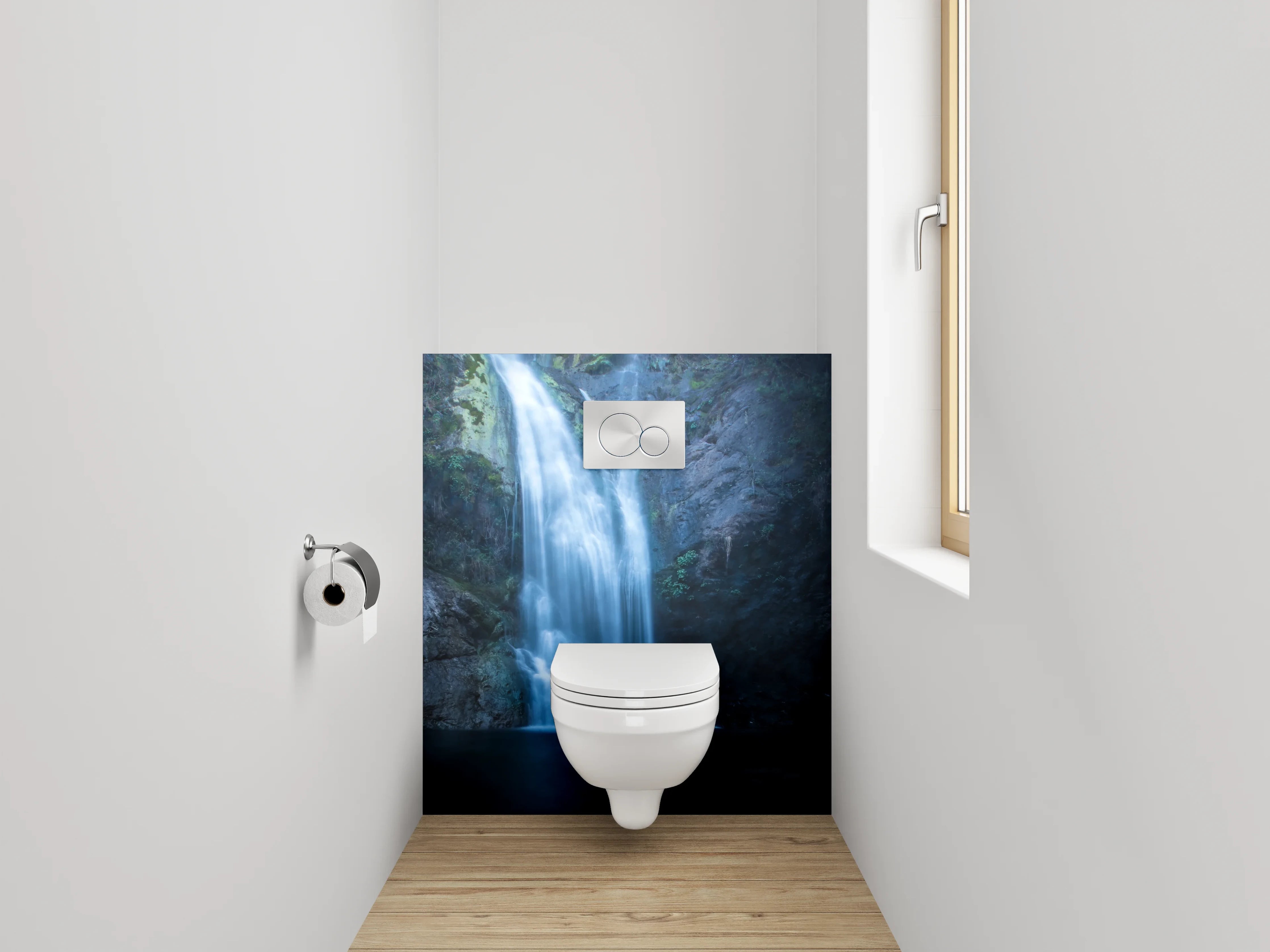 WC-Rückwand - Graue Gischt am weißen Wasserfall
