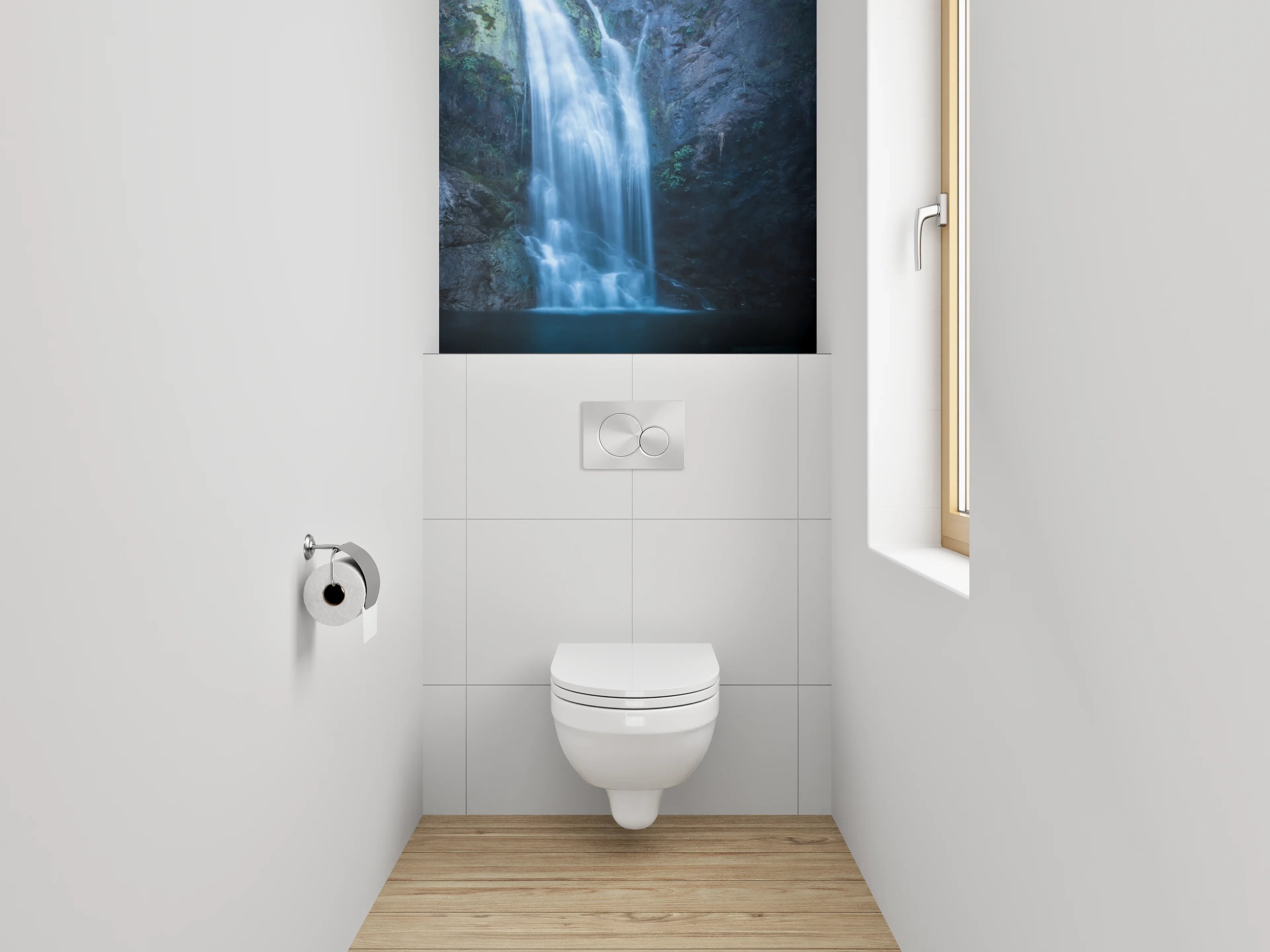 WC-Rückwand - Graue Gischt am weißen Wasserfall