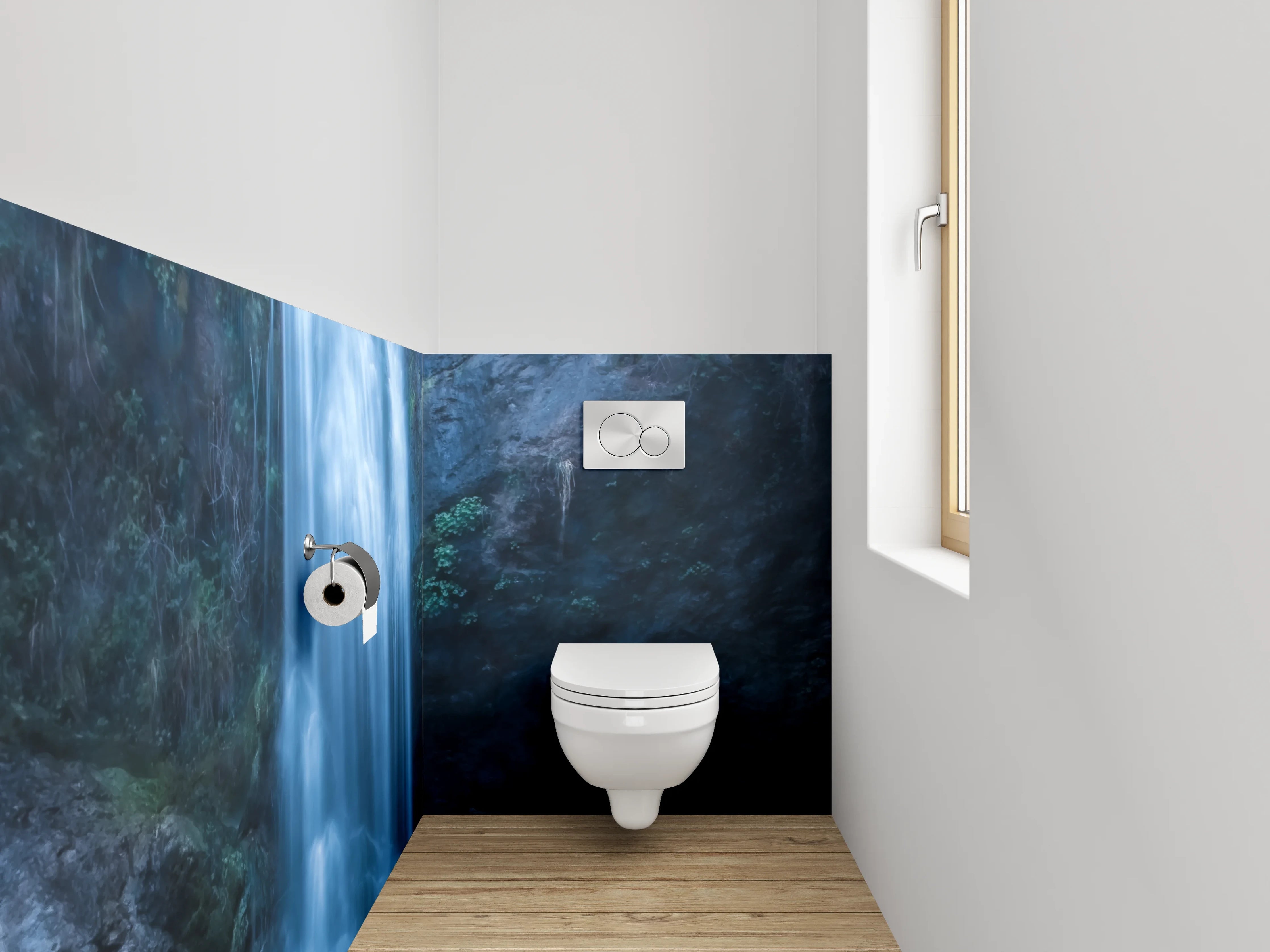 WC-Rückwand - Graue Gischt am weißen Wasserfall