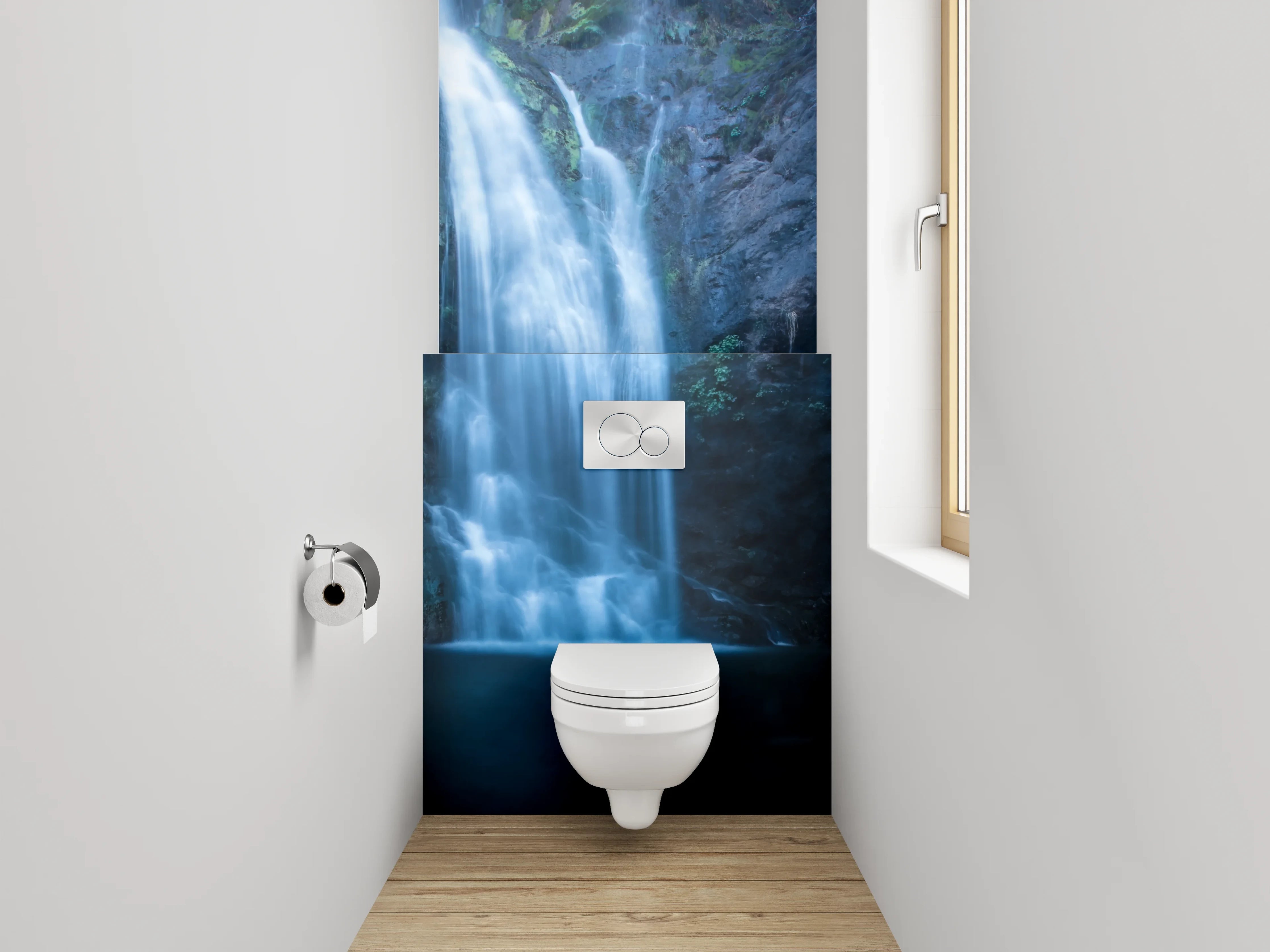 WC-Rückwand - Graue Gischt am weißen Wasserfall