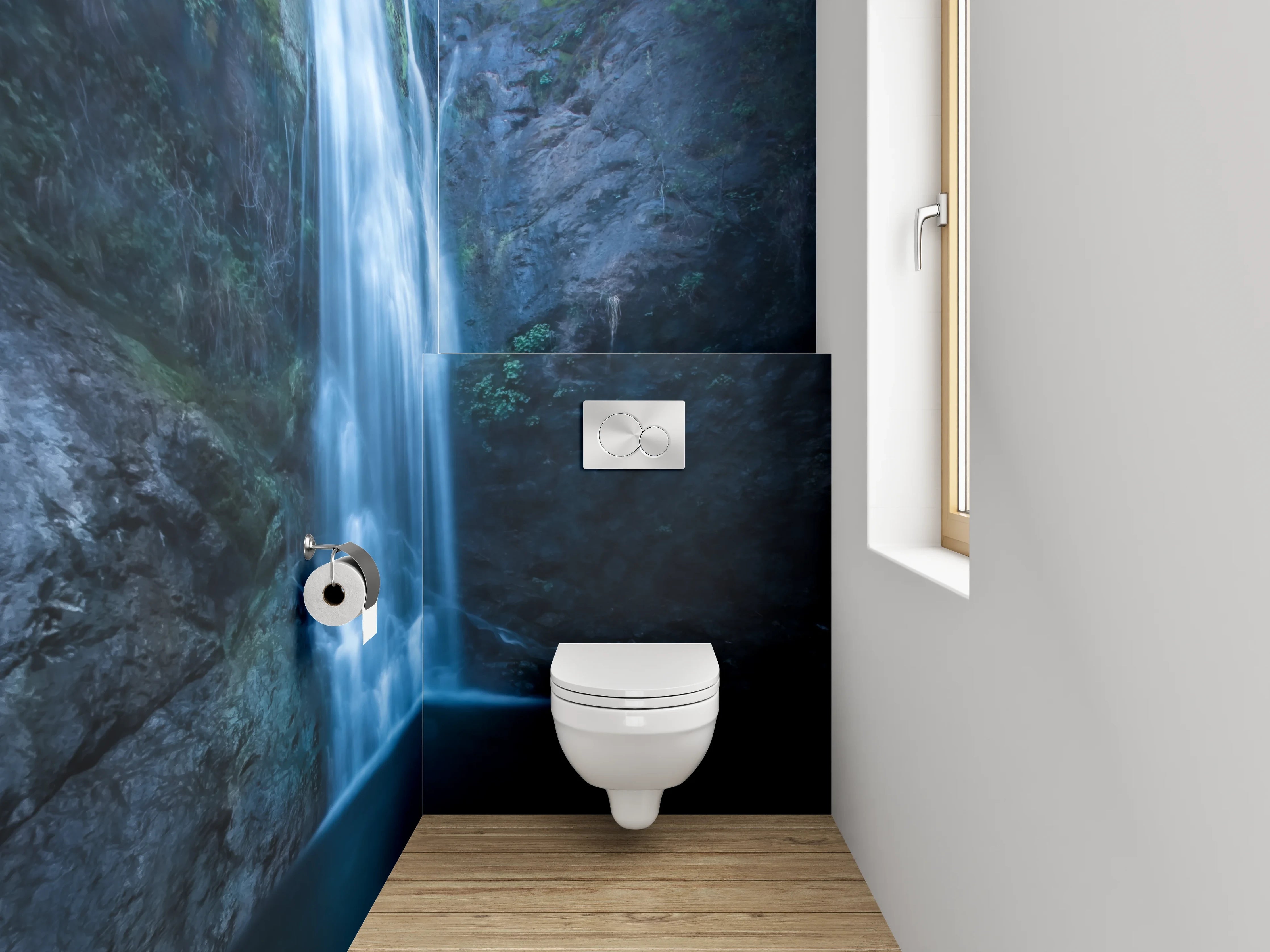 WC-Rückwand - Graue Gischt am weißen Wasserfall