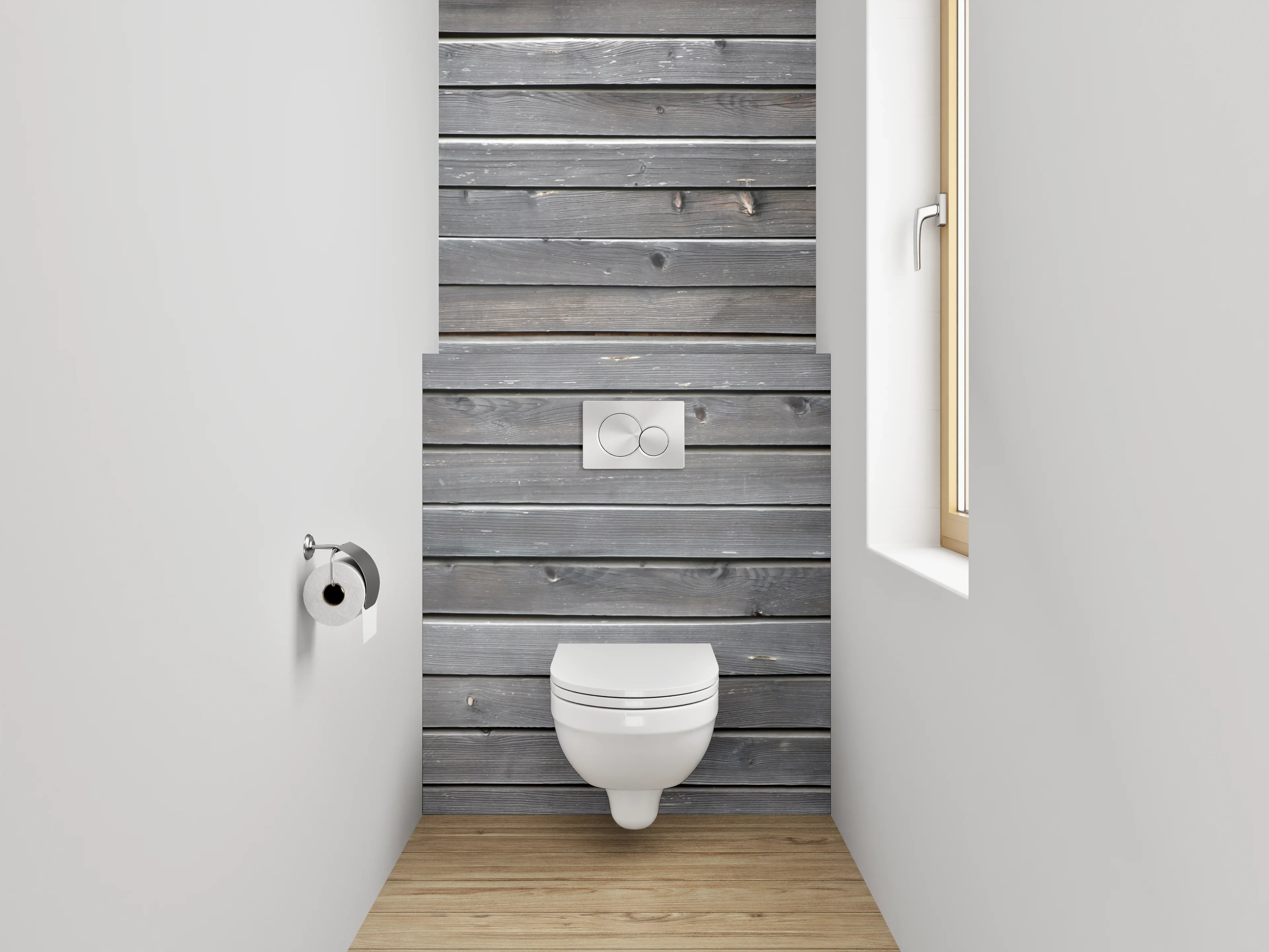 WC-Rückwand - Graue Holzlatten Struktur Wandbild