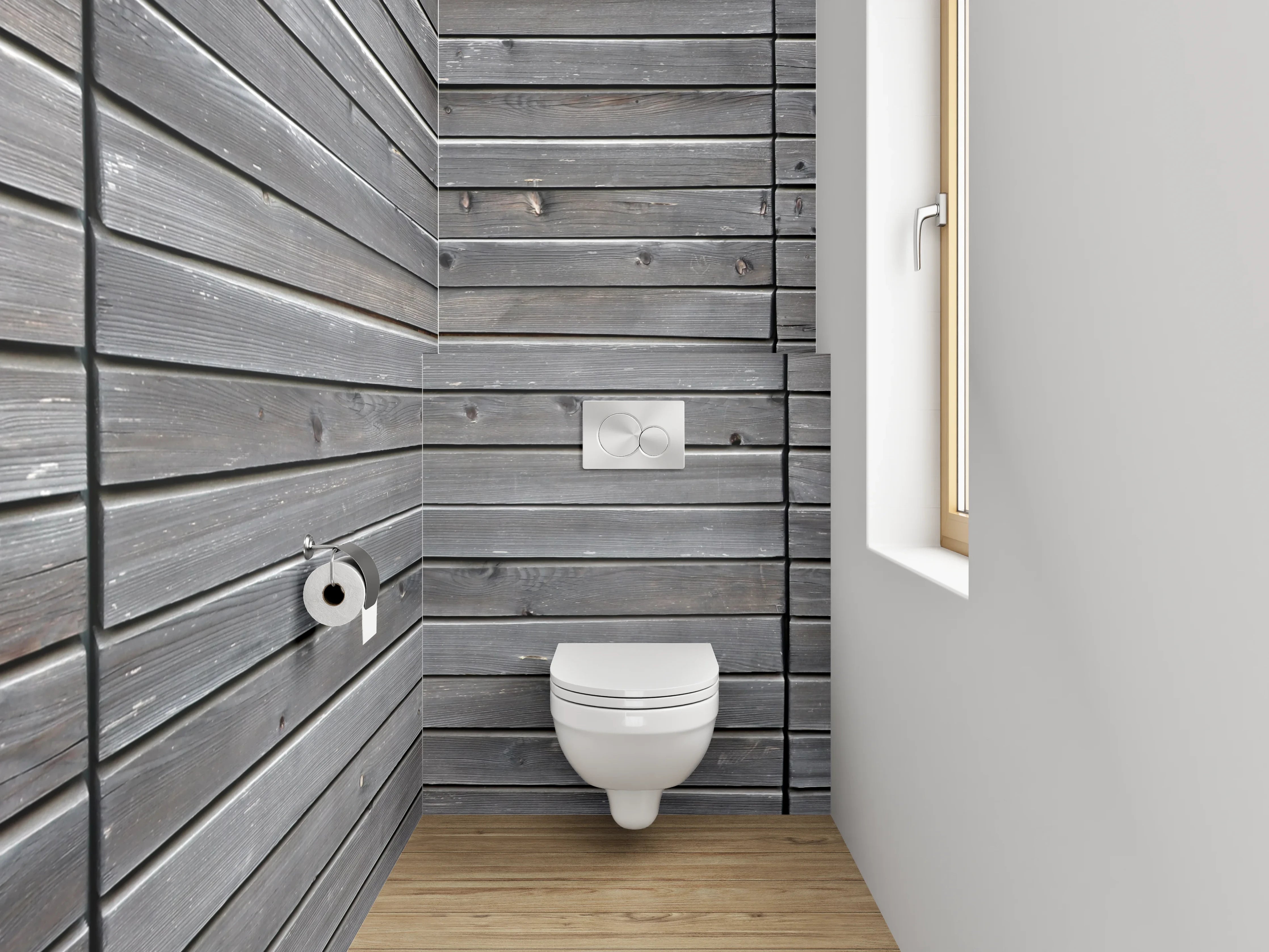WC-Rückwand - Graue Holzlatten Struktur Wandbild