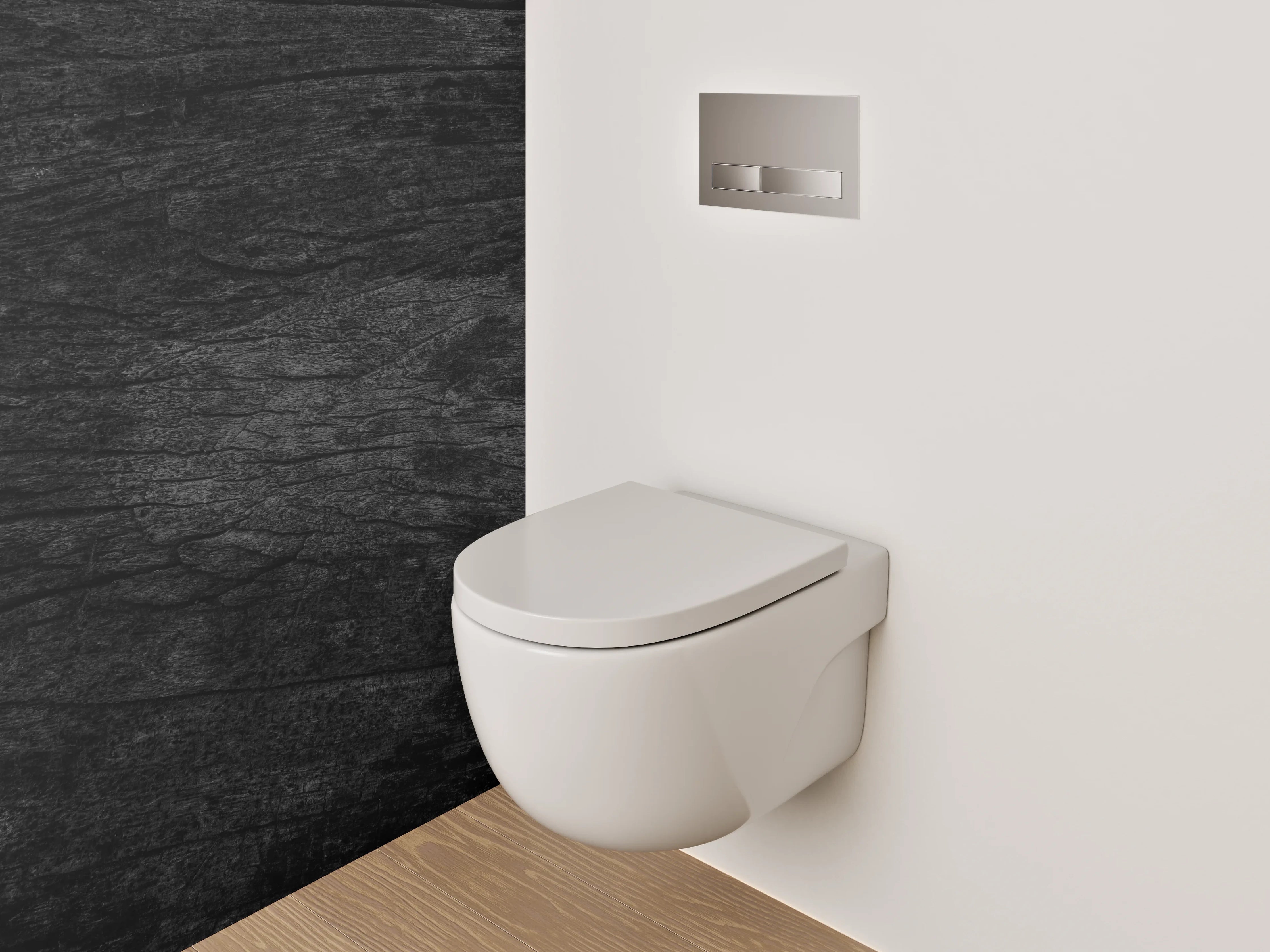 WC-Rückwand - Graue Holzmaserung im weißen Licht