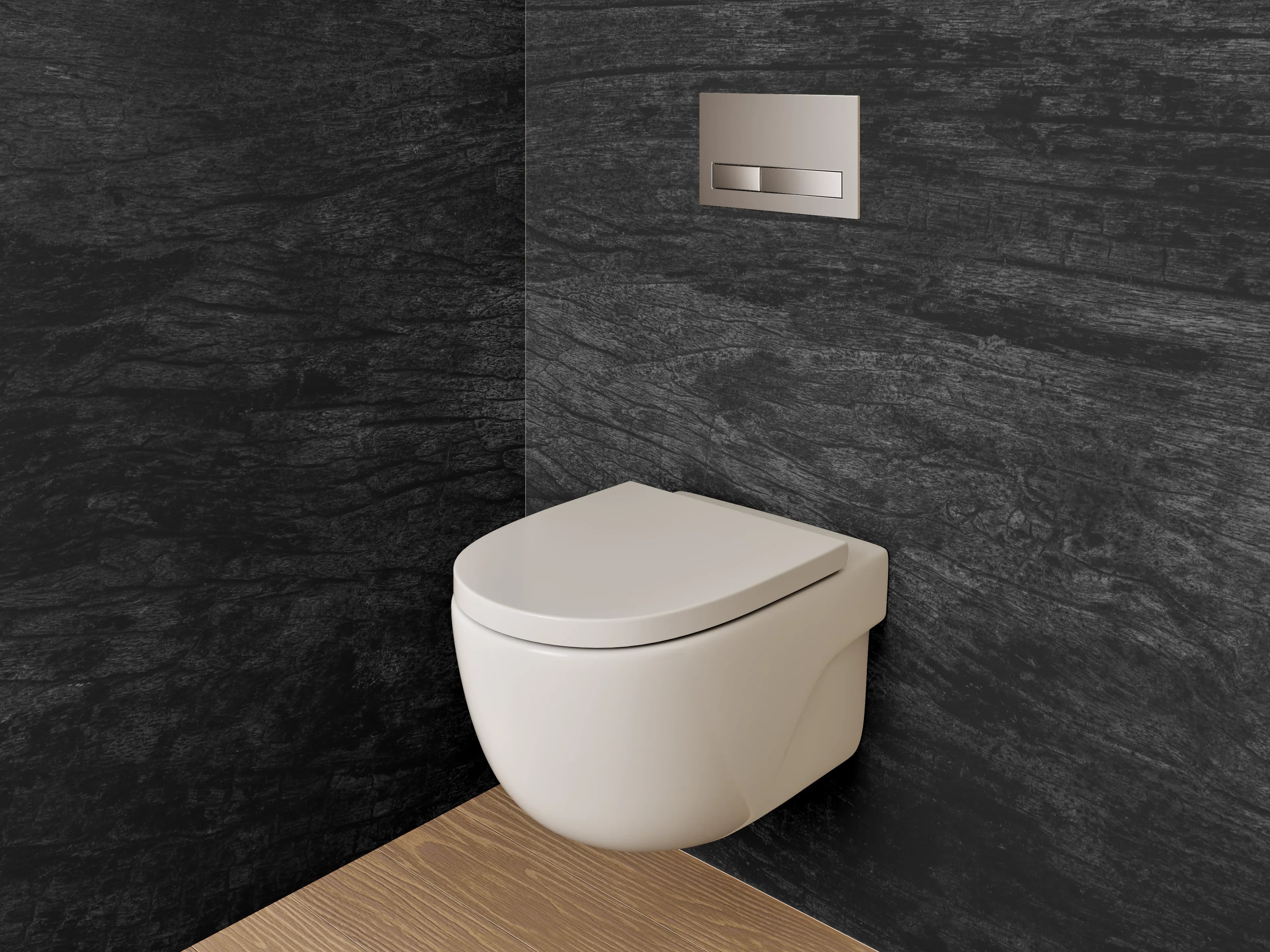 WC-Rückwand - Graue Holzmaserung im weißen Licht