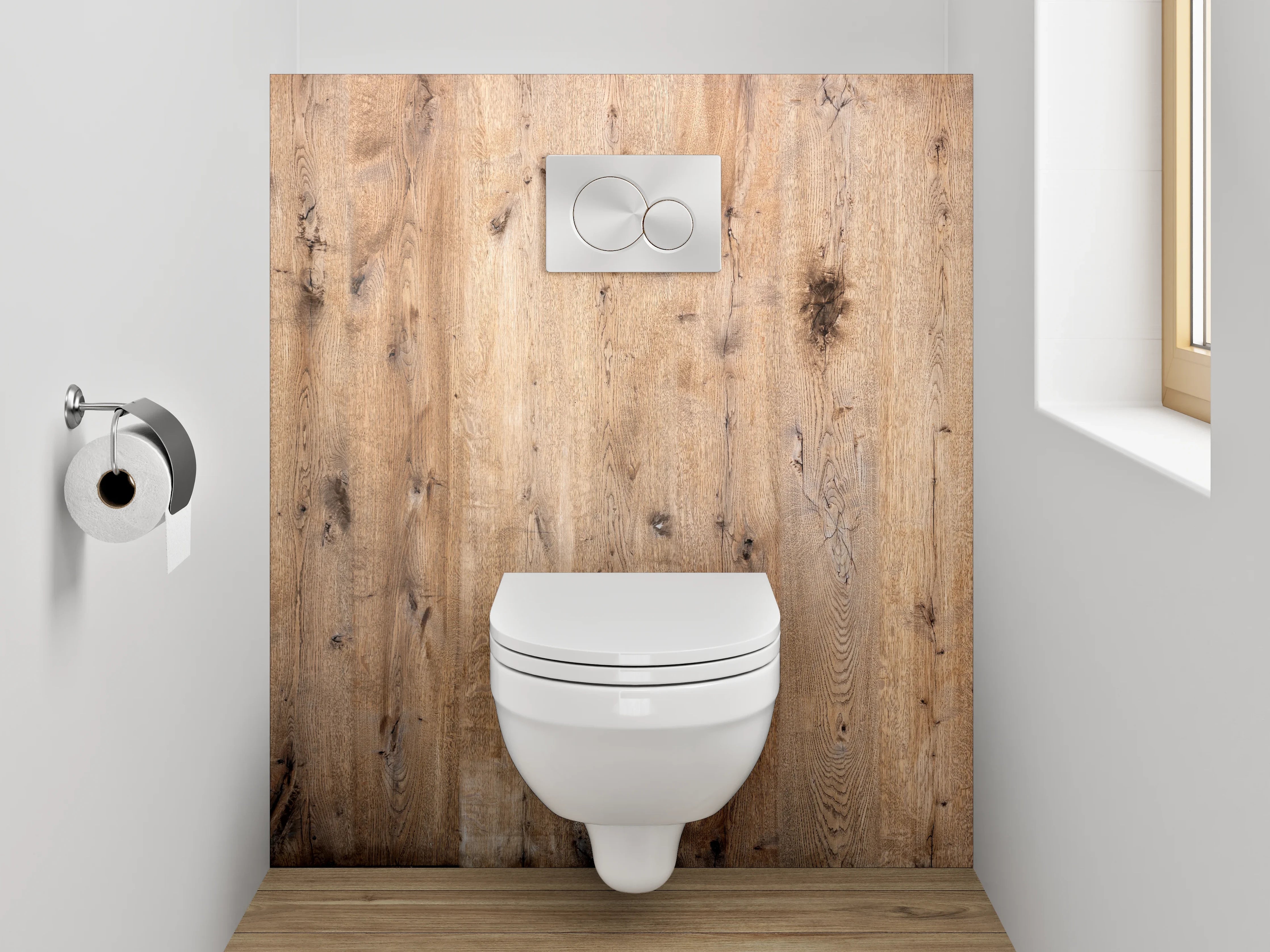 WC-Rückwand - Graue Holzoptik Eleganz