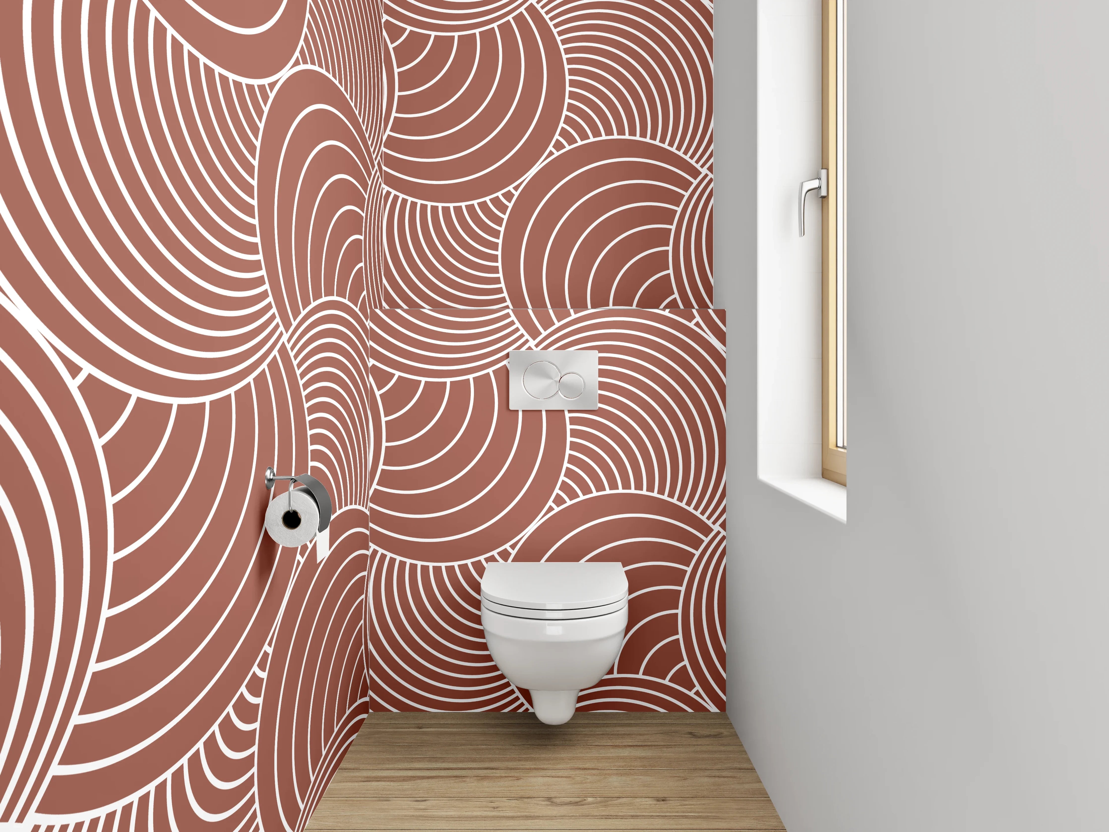 WC-Rückwand - Graue Linien – Weiße Muster