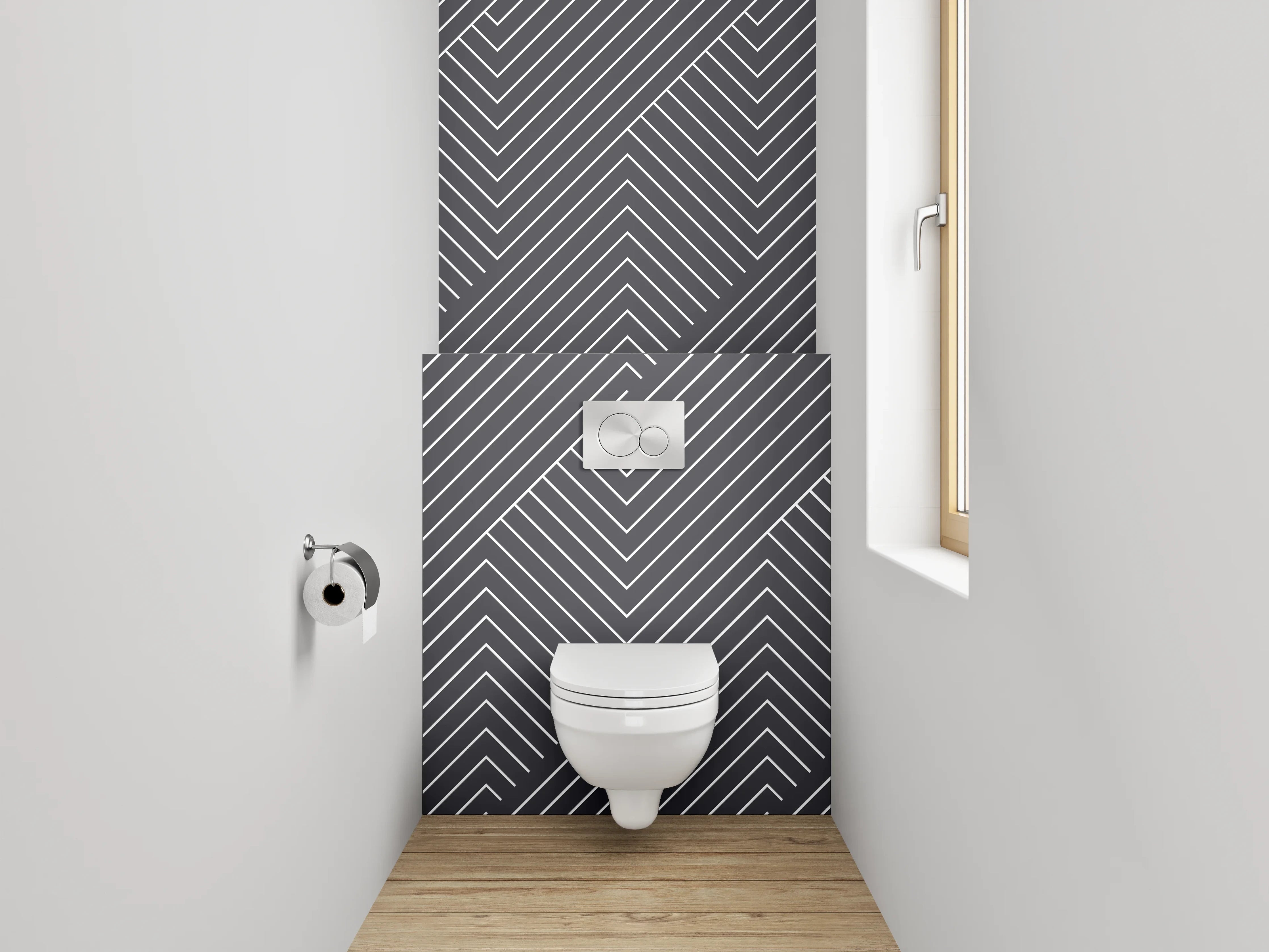 WC-Rückwand - Graue Linienkunst auf weißem Grund