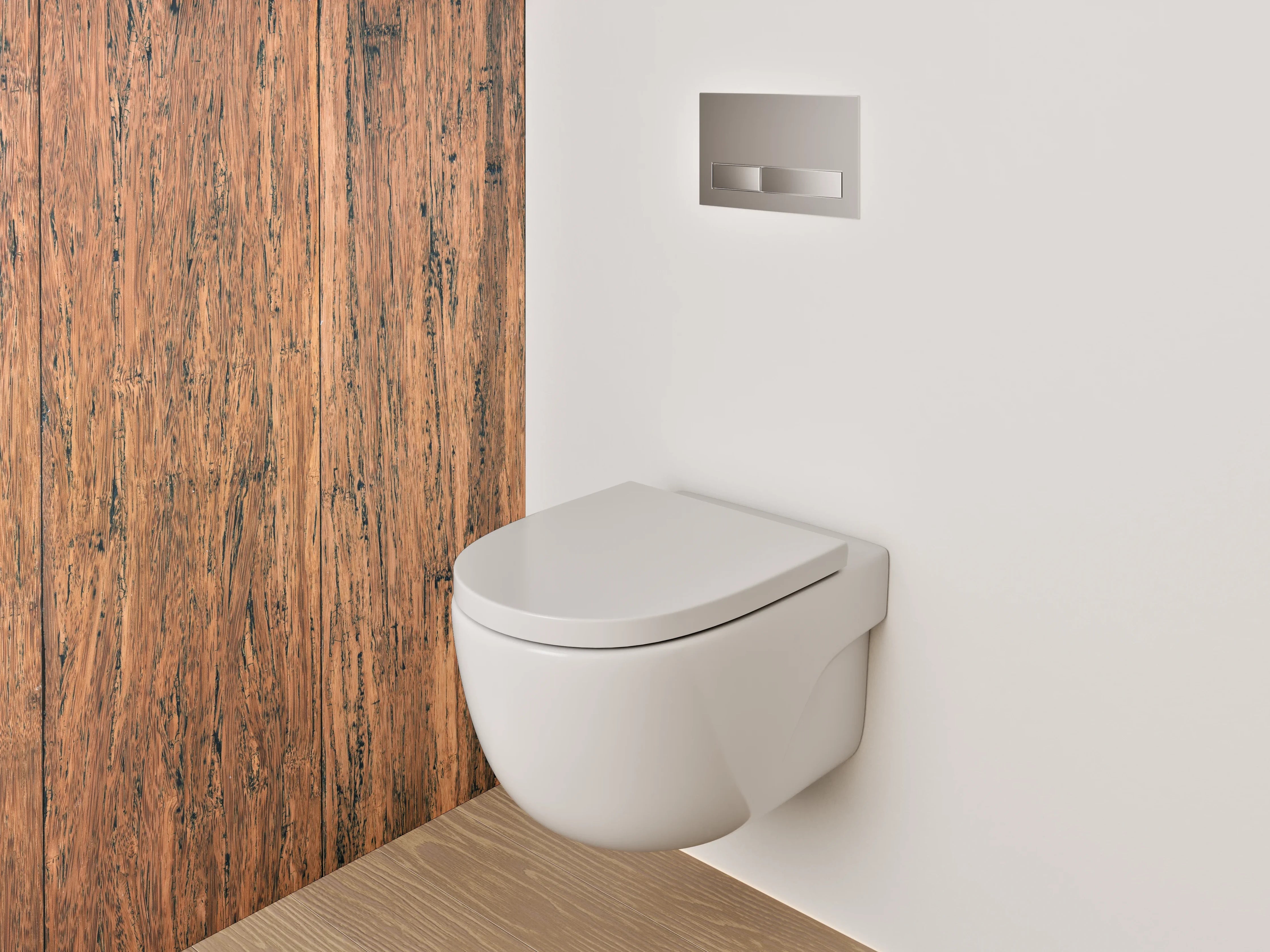 WC-Rückwand - Graue Maserung auf weißem Holzdekor