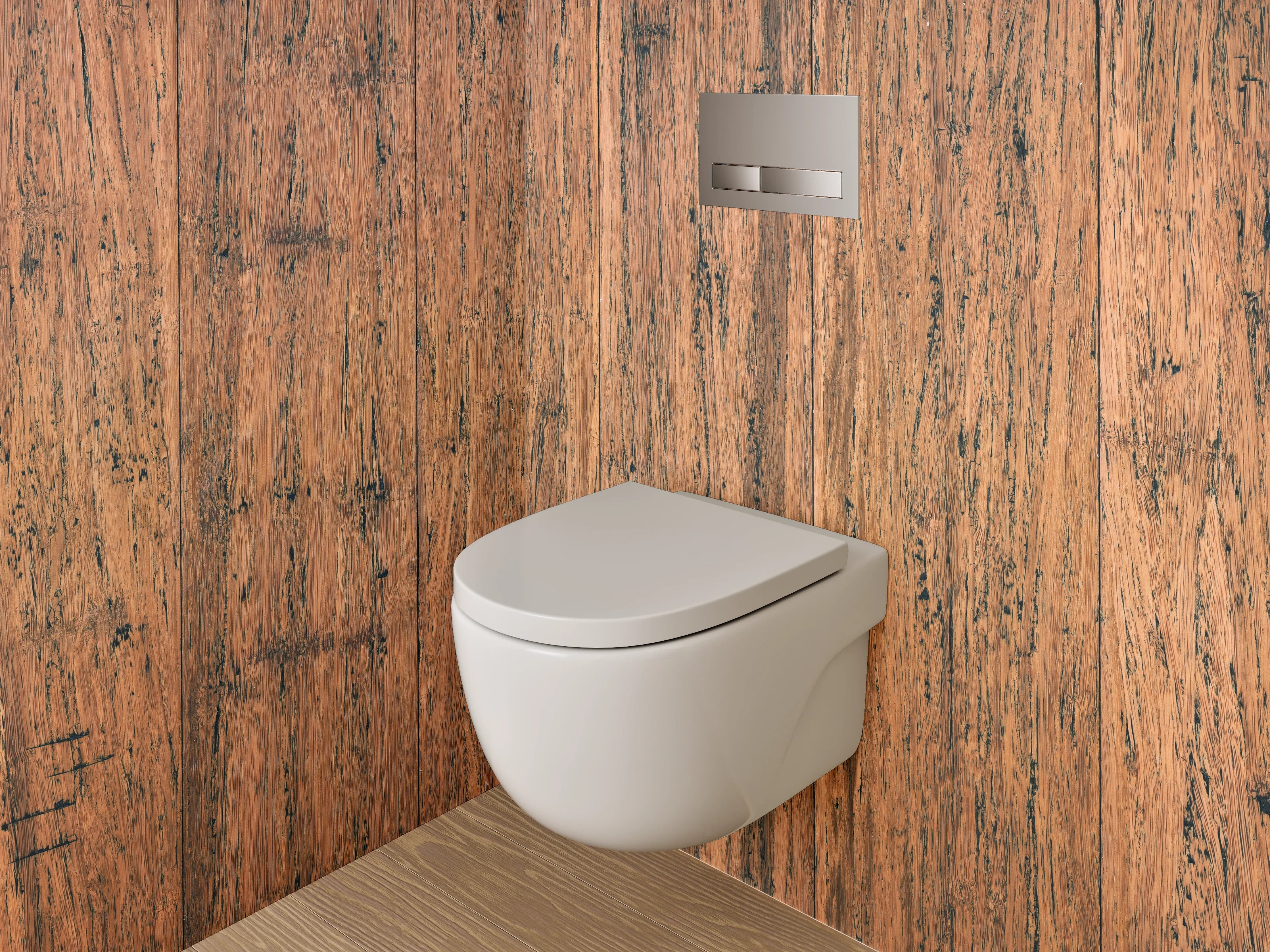 WC-Rückwand - Graue Maserung auf weißem Holzdekor