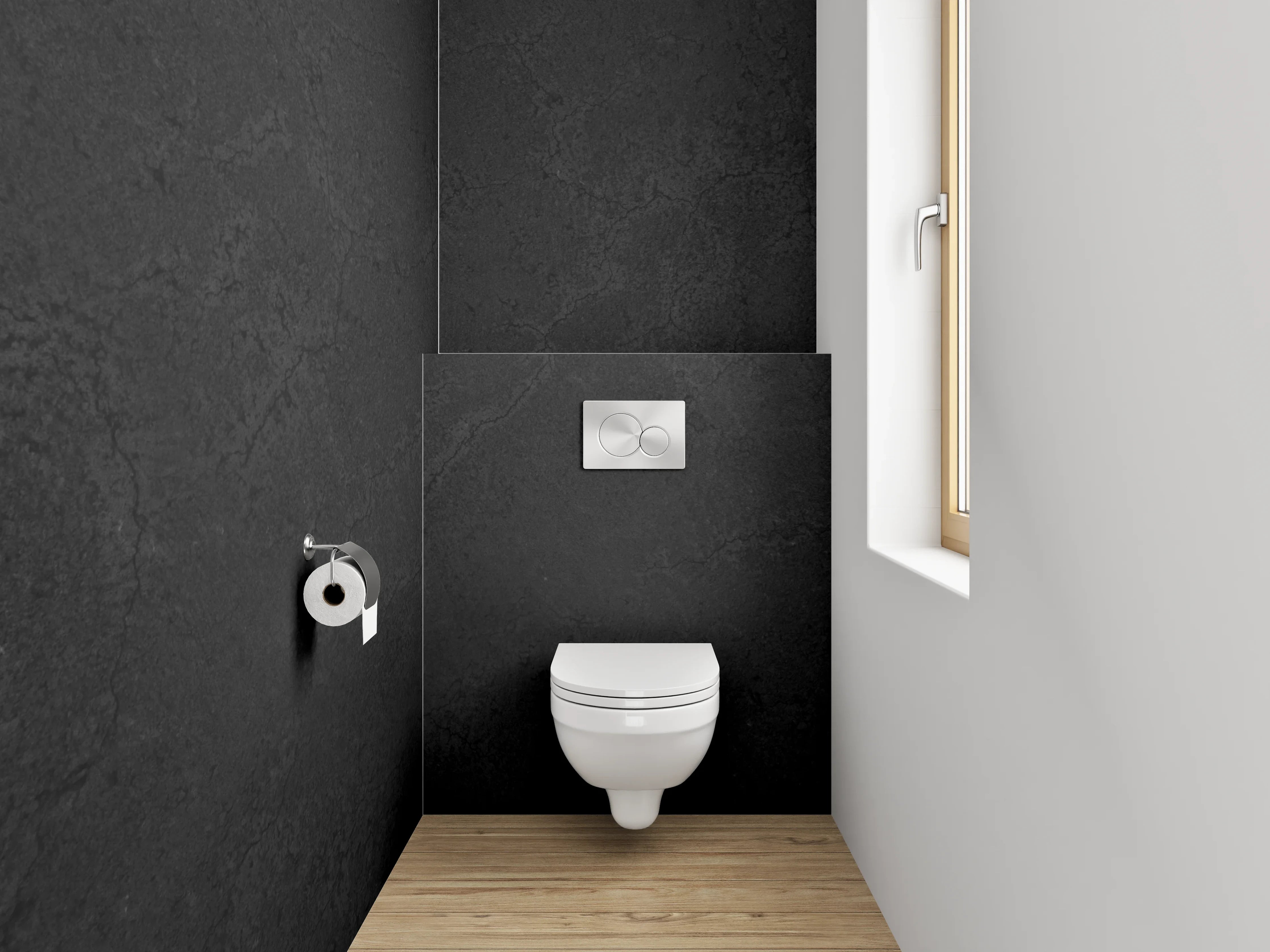 WC-Rückwand - Graue Motive in Weiß