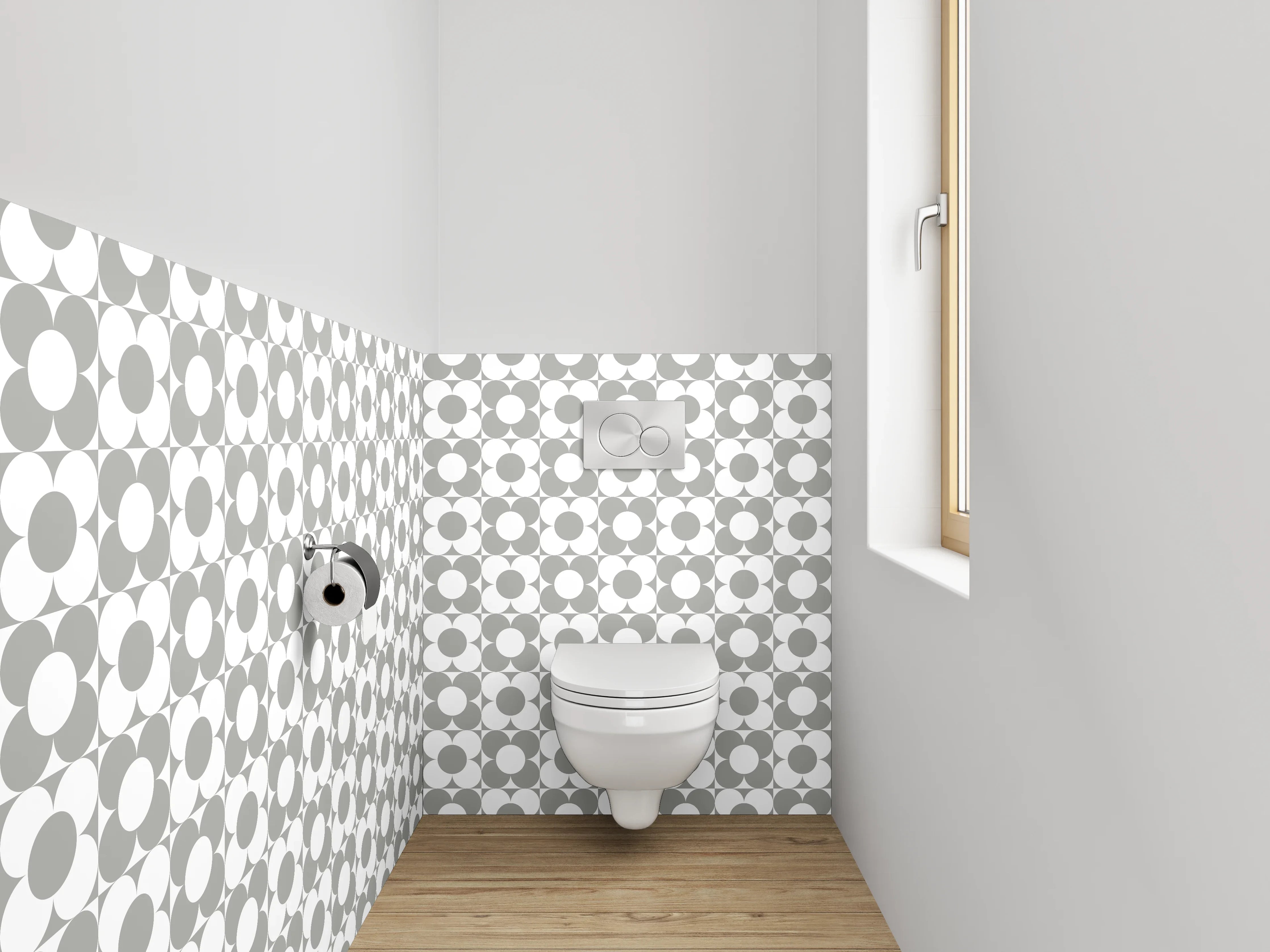 WC-Rückwand - Graue Nuancen auf weißen Formen