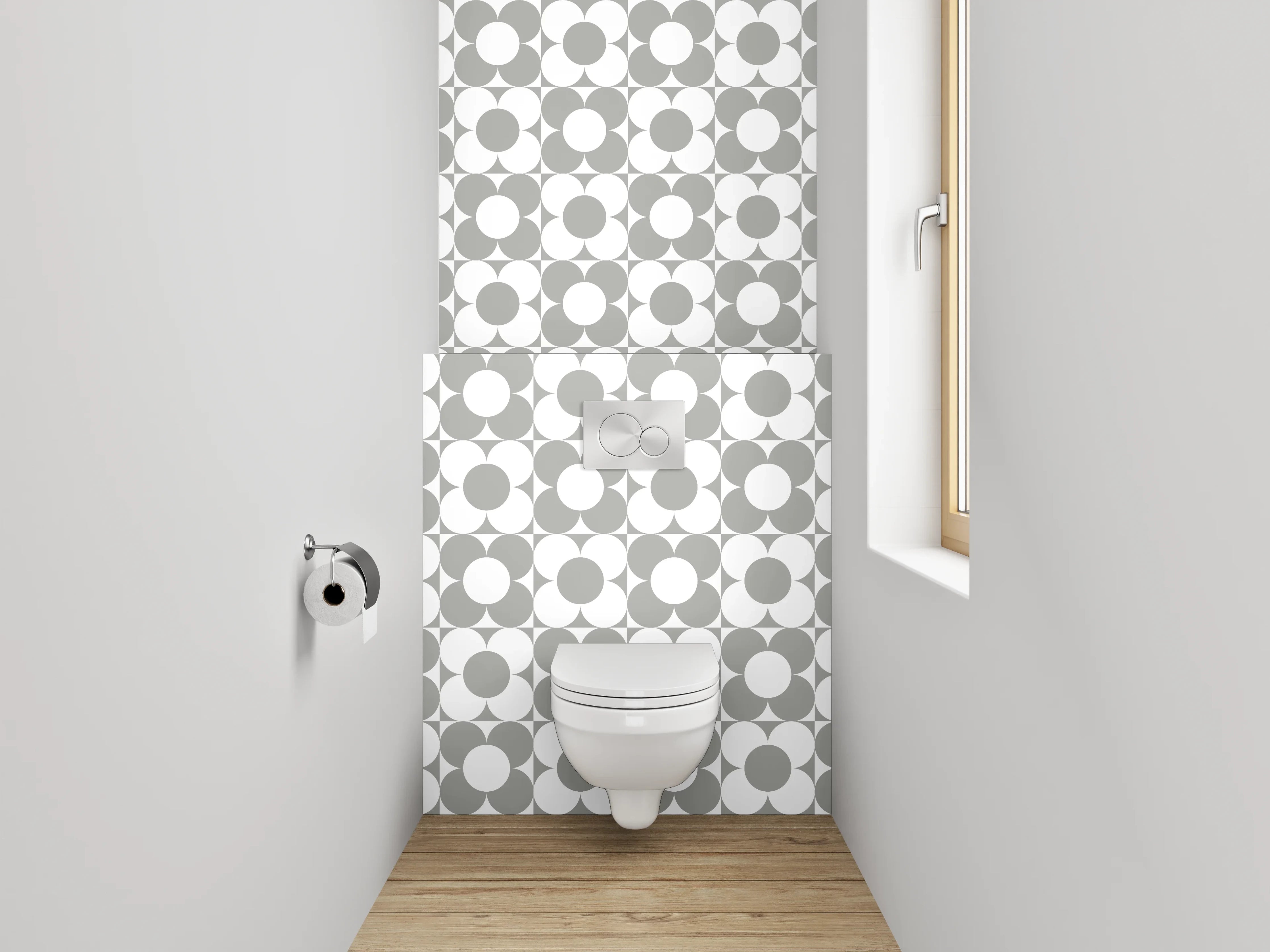 WC-Rückwand - Graue Nuancen auf weißen Formen