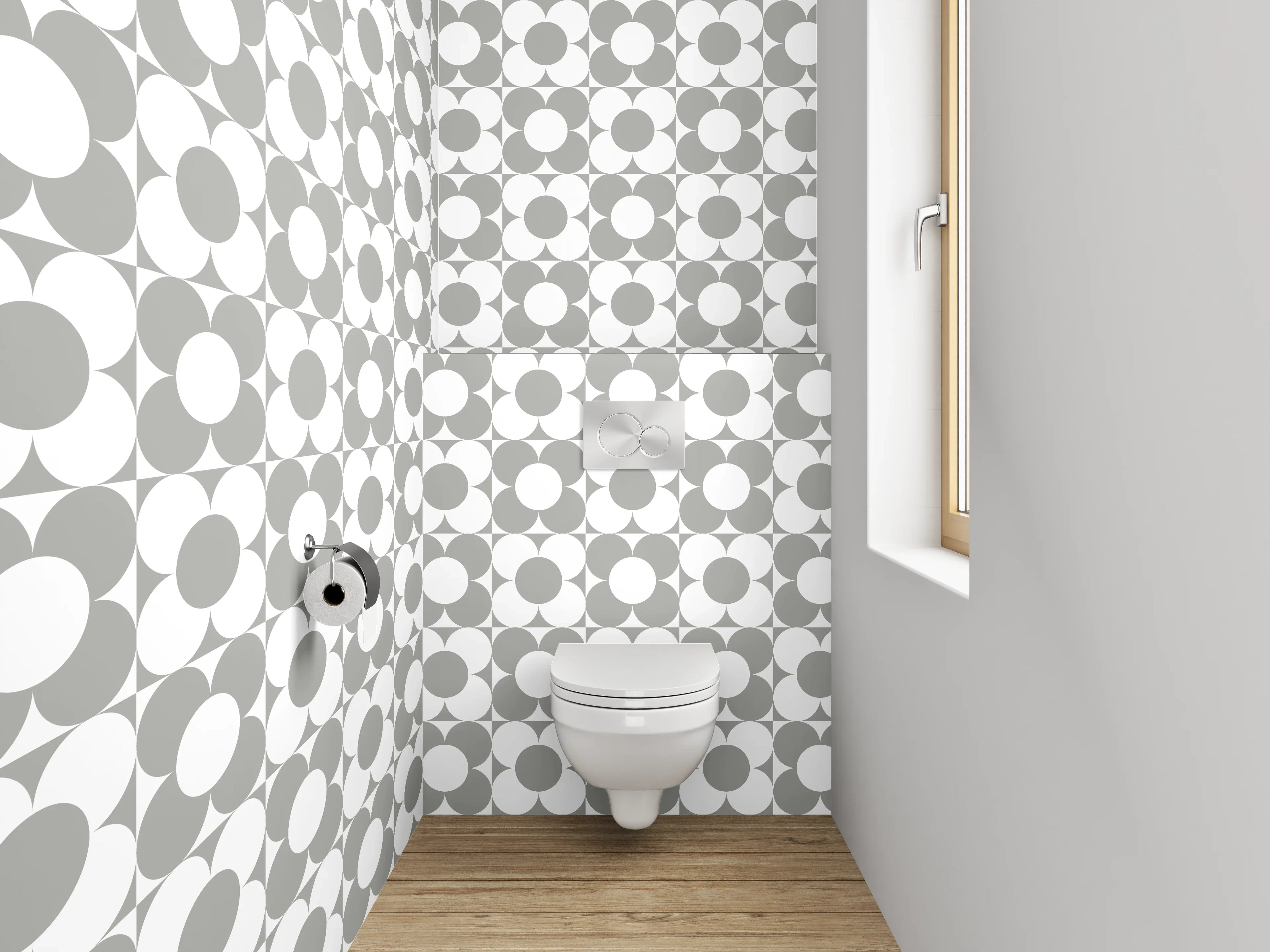 WC-Rückwand - Graue Nuancen auf weißen Formen