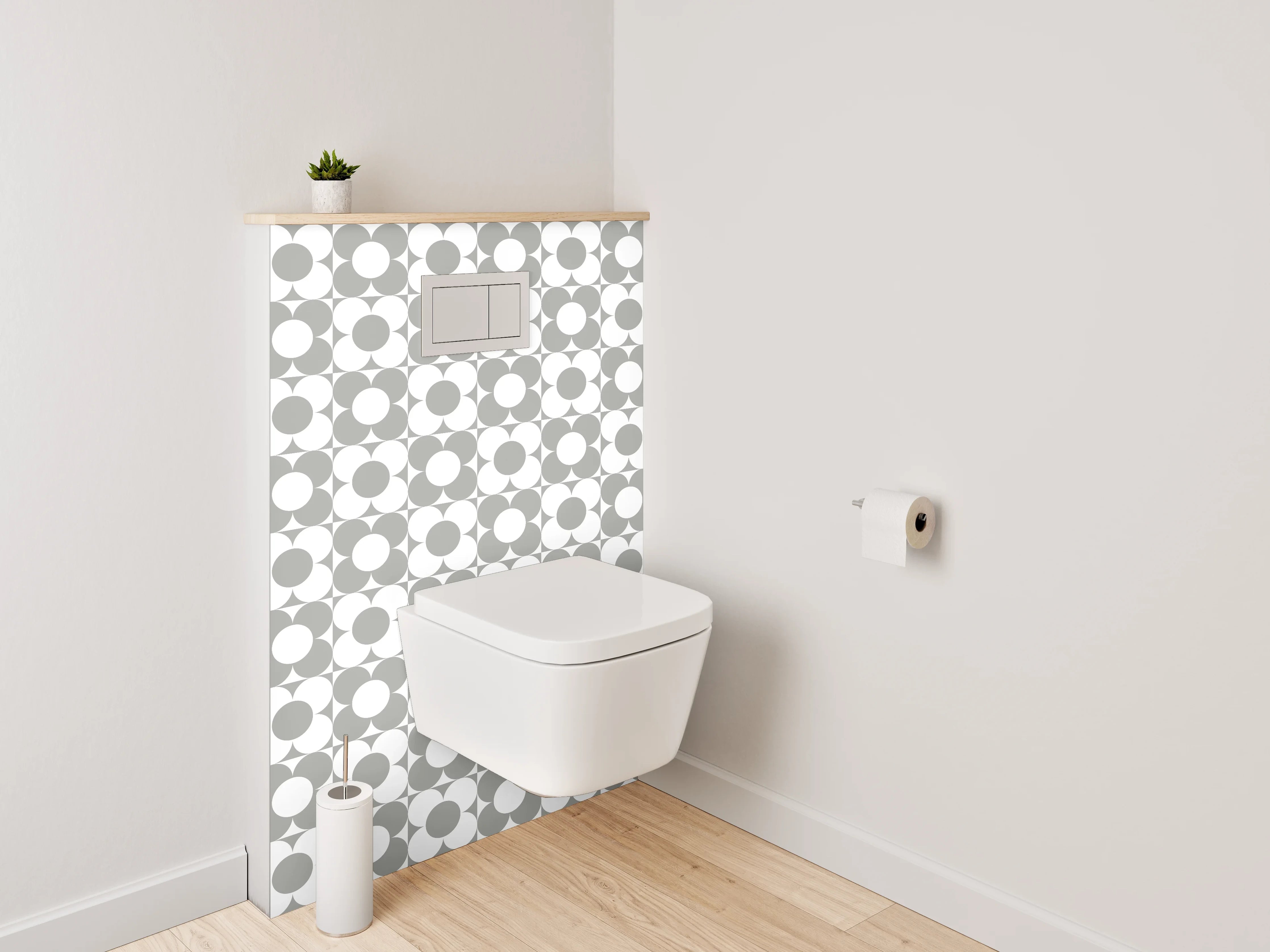 WC-Rückwand - Graue Nuancen auf weißen Formen