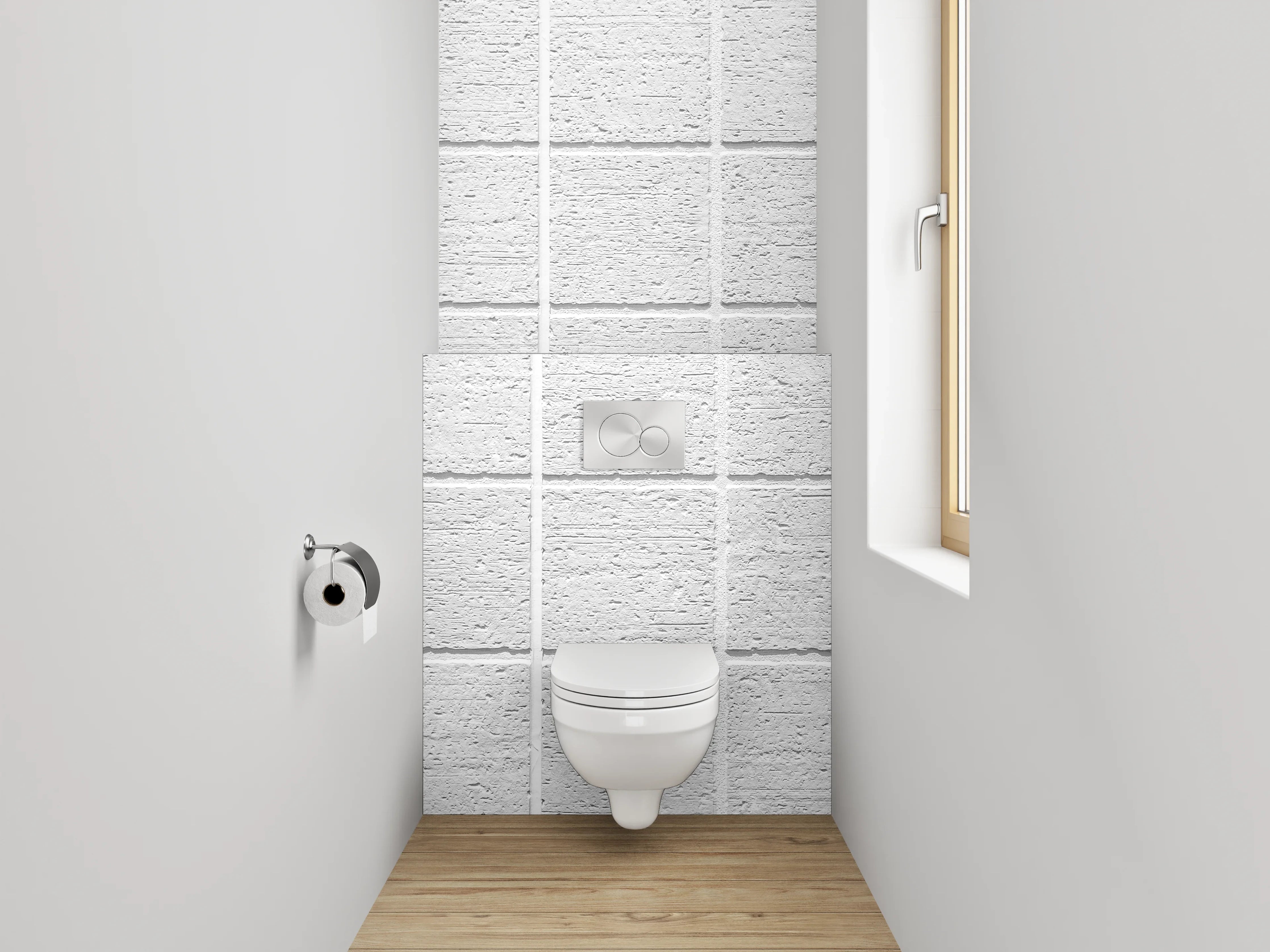 WC-Rückwand - Graue Nuancen in weißen Fliesen