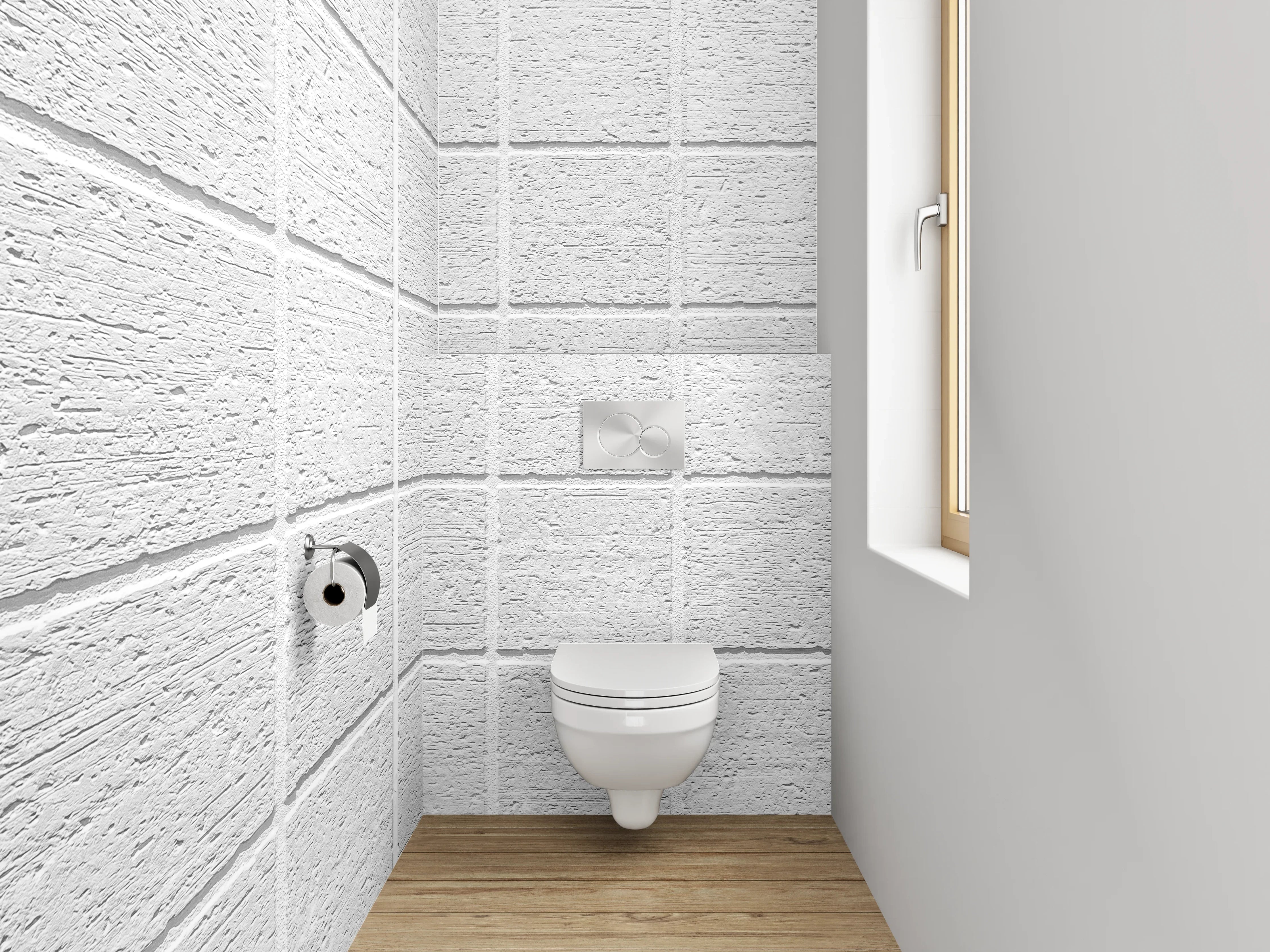 WC-Rückwand - Graue Nuancen in weißen Fliesen