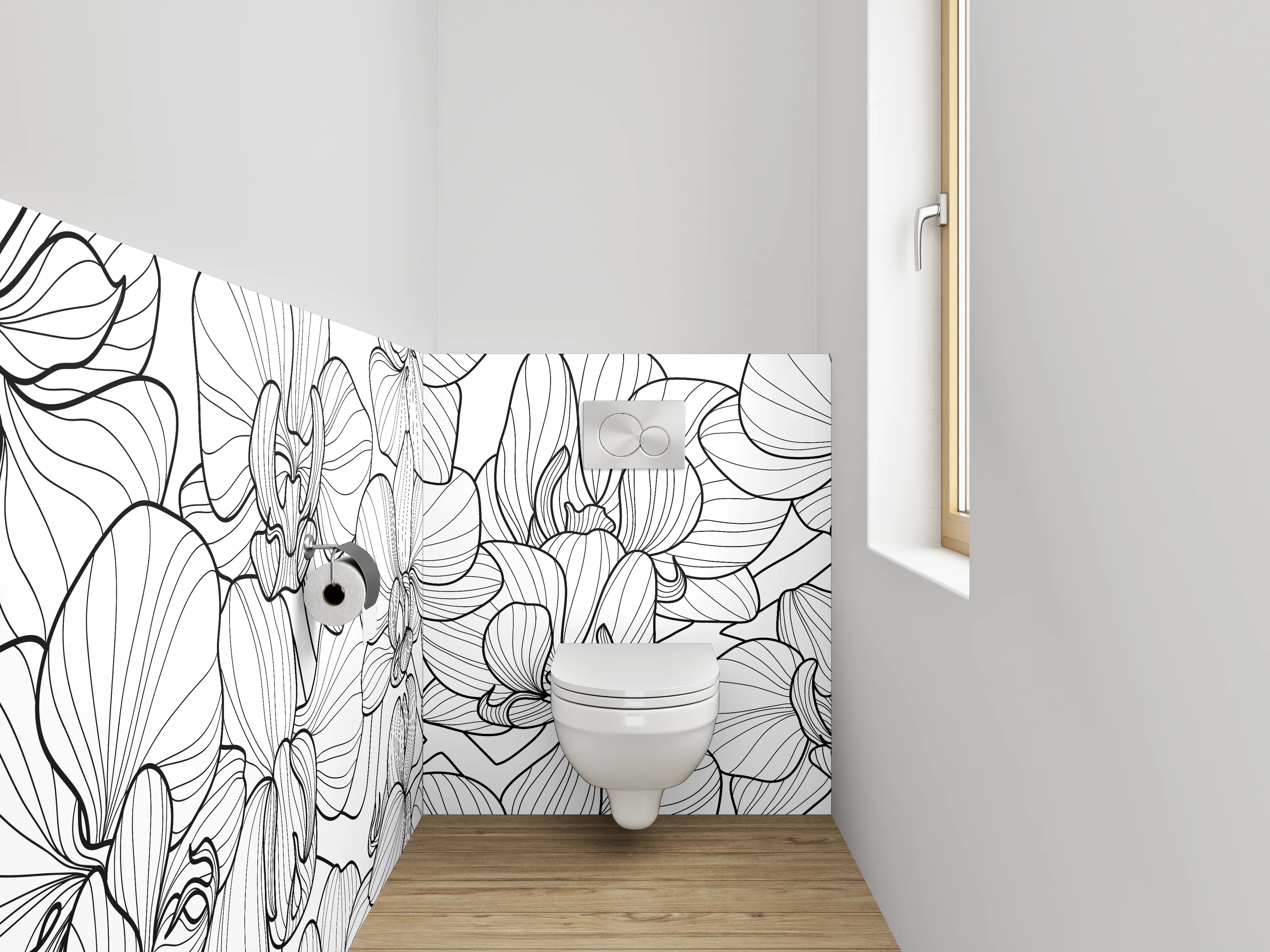 WC-Rückwand - Graue Orchideen Silhouettenkunst