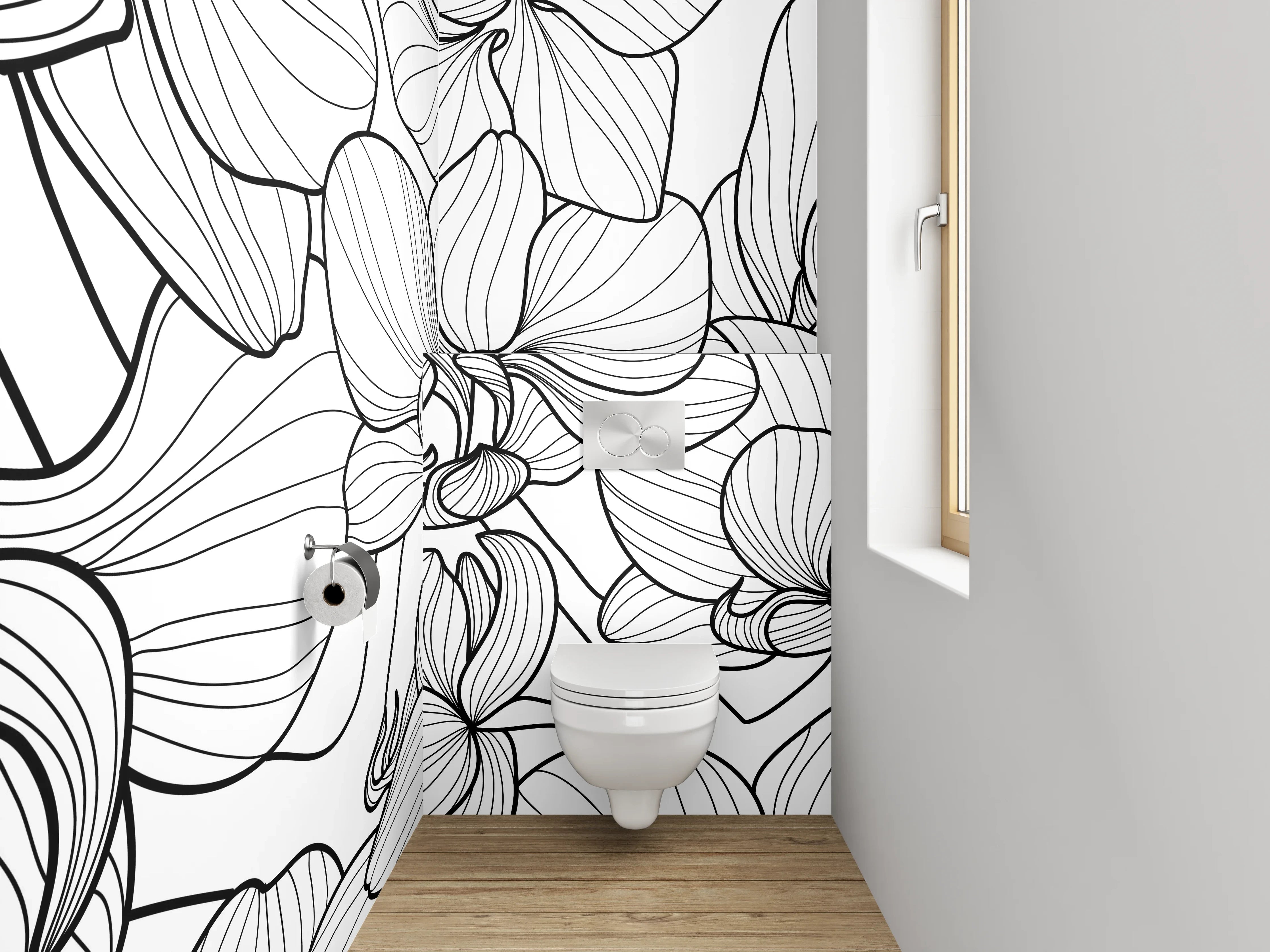 WC-Rückwand - Graue Orchideen Silhouettenkunst