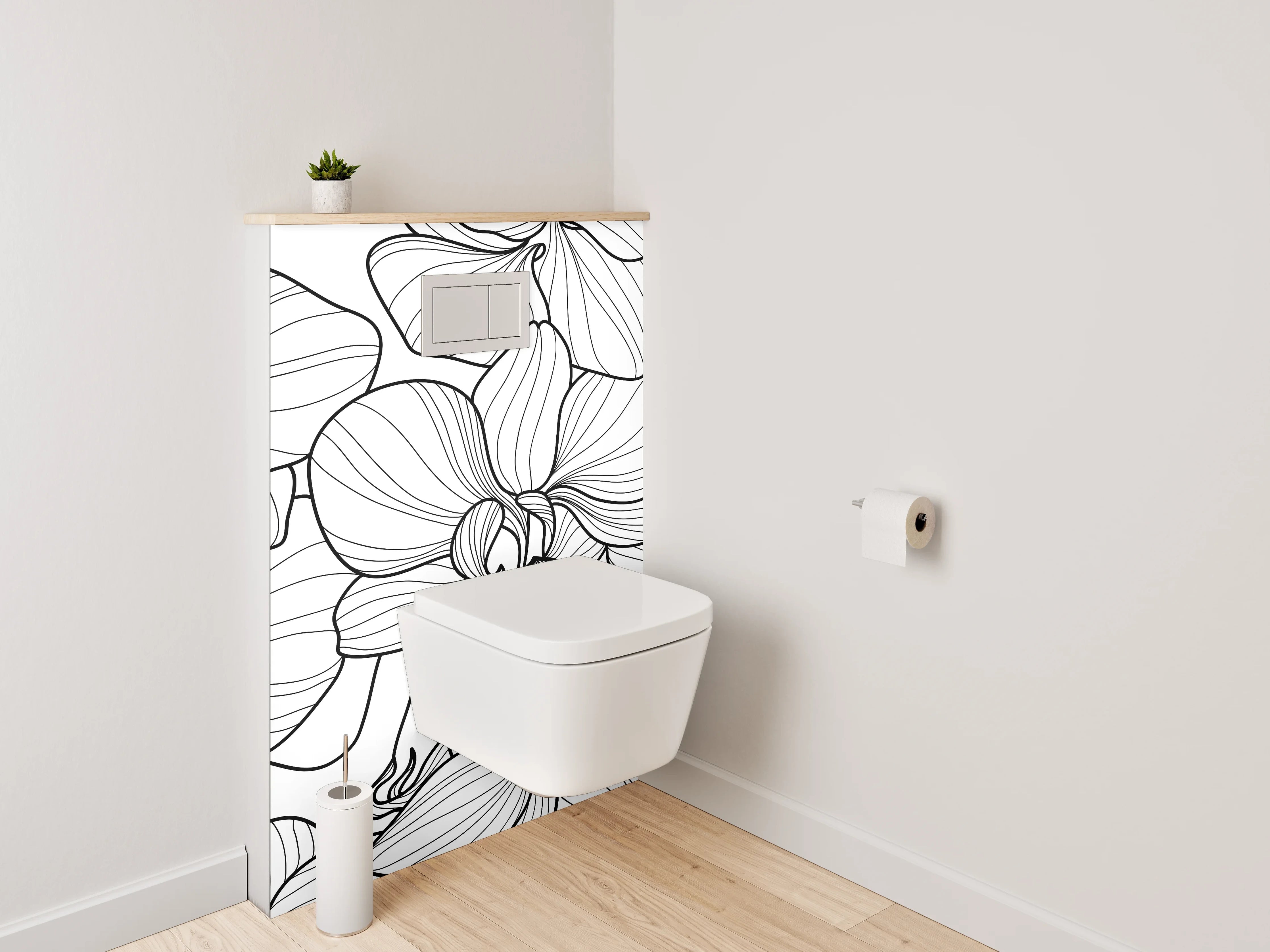 WC-Rückwand - Graue Orchideen Silhouettenkunst