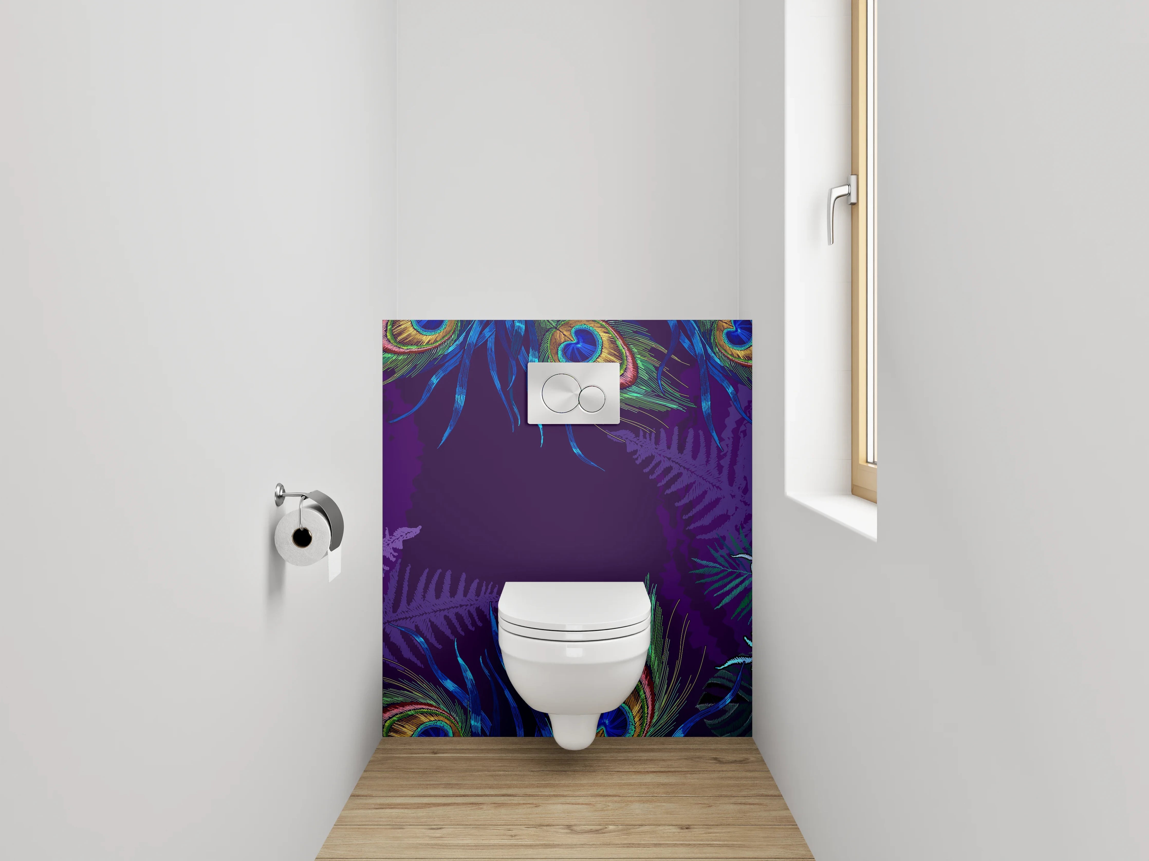 WC-Rückwand - Graue Pfauen im Dschungel