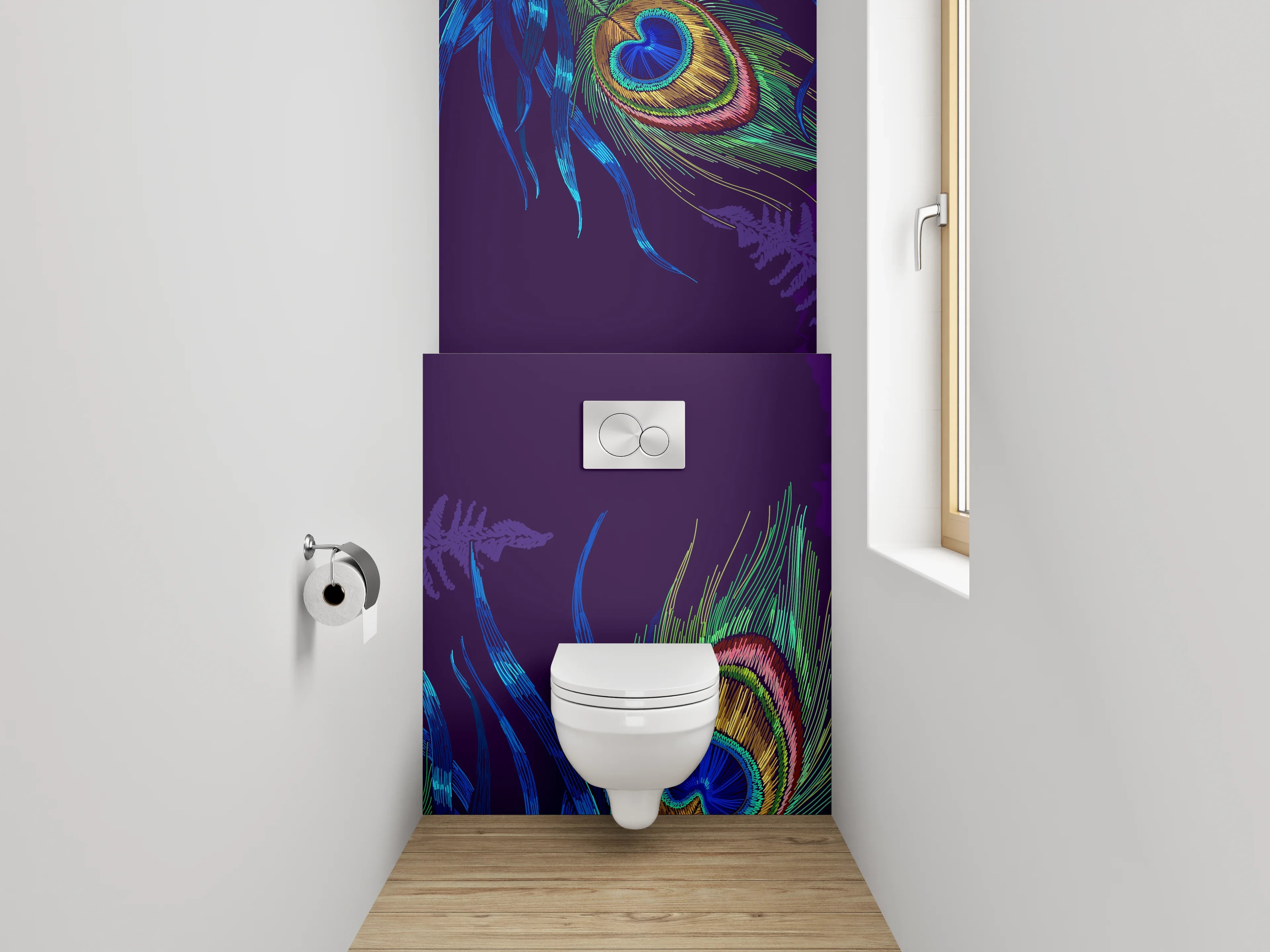 WC-Rückwand - Graue Pfauen im Dschungel