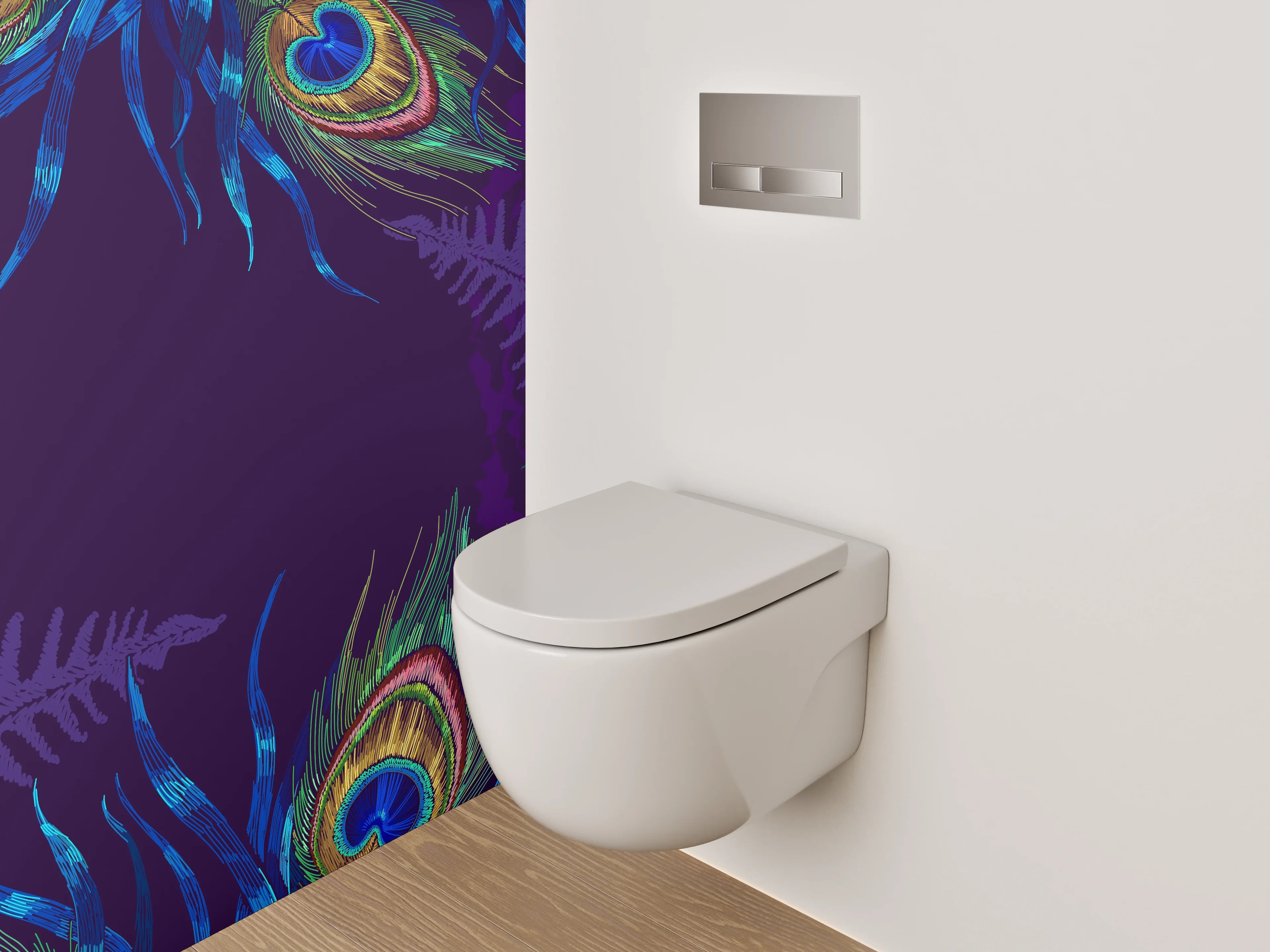 WC-Rückwand - Graue Pfauen im Dschungel